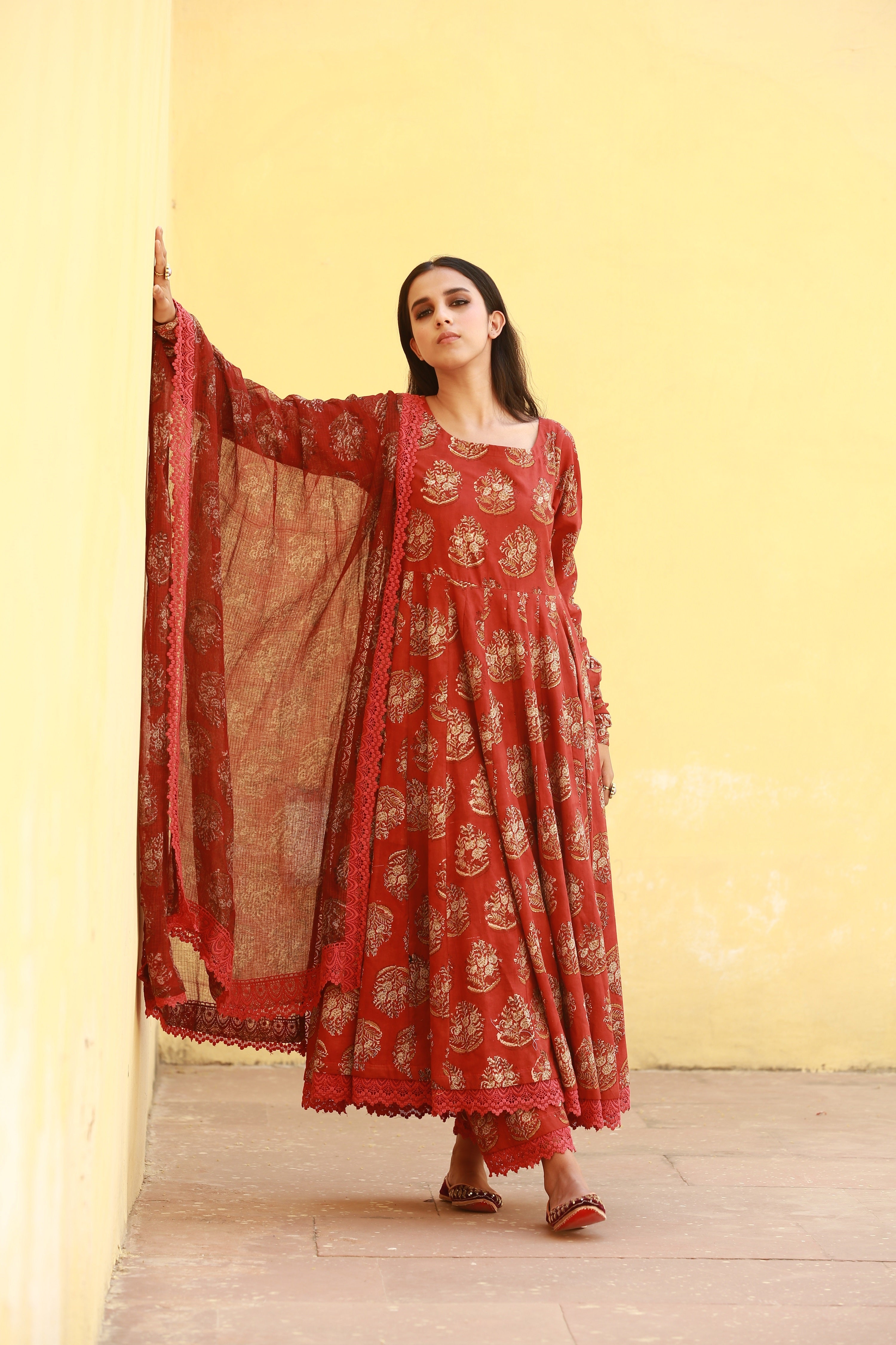 JASMINE RED ANARKALI SET Gulabo Jaipur