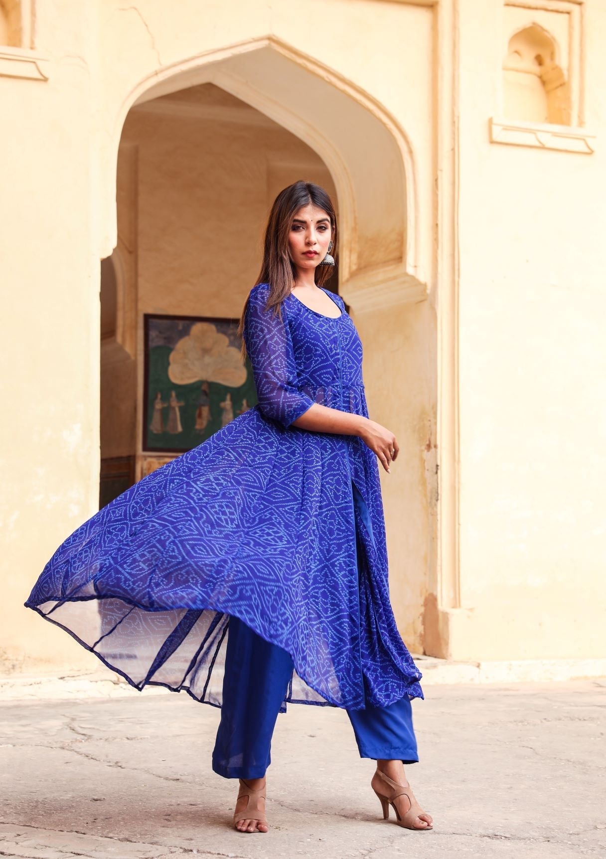 Janhvi Kapoor in Blue Anarkali Set Gulabo Jaipur