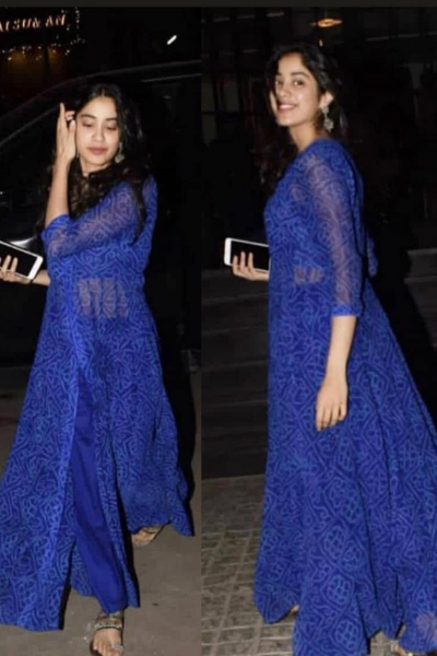 Janhvi Kapoor in Blue Anarkali Set Gulabo Jaipur