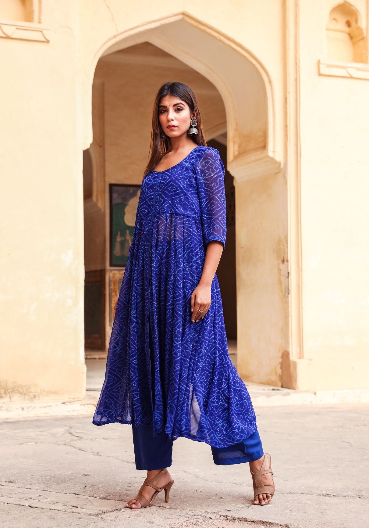 Janhvi Kapoor in Blue Anarkali Set Gulabo Jaipur