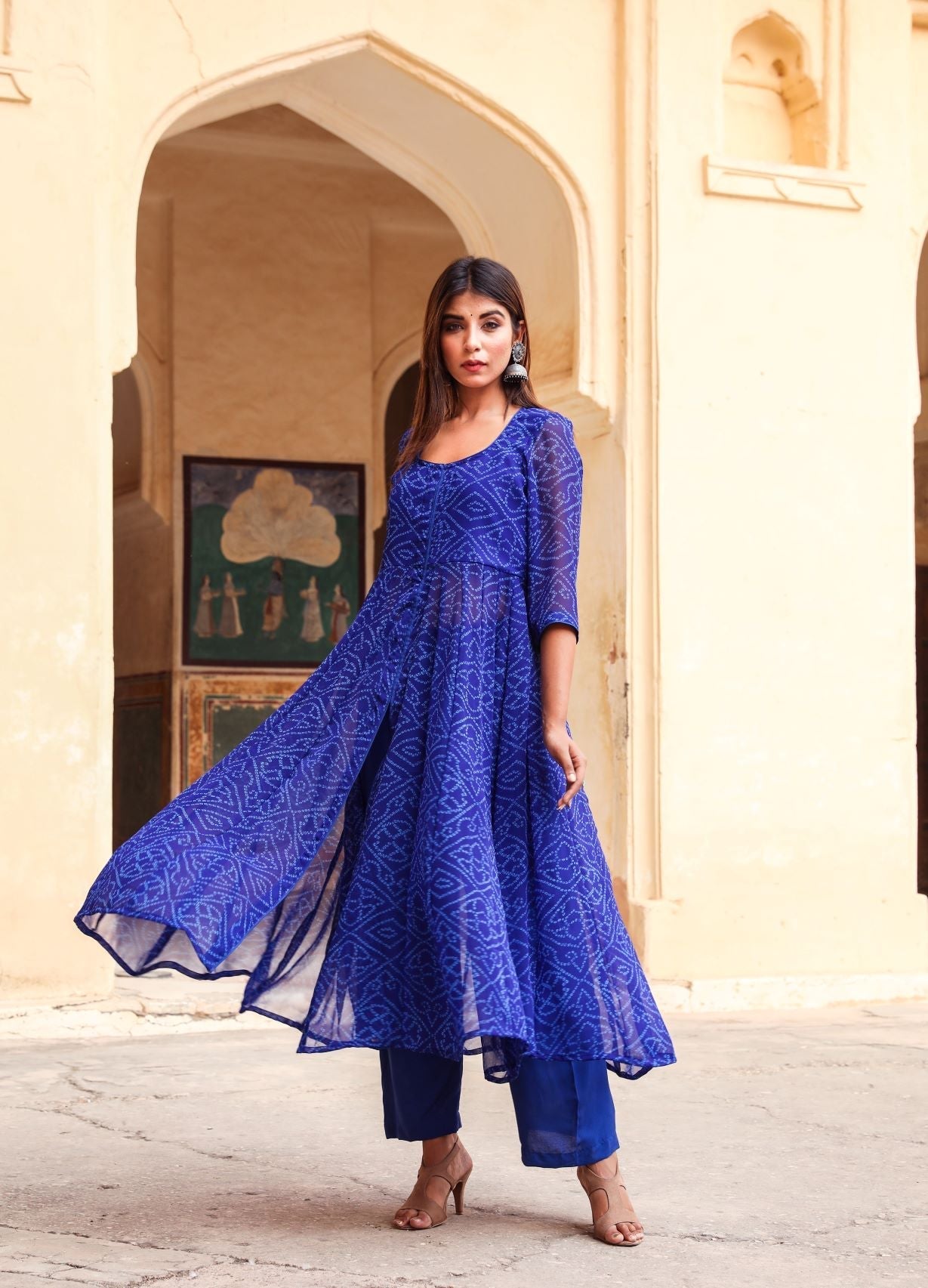 Janhvi Kapoor in Blue Anarkali Set Gulabo Jaipur