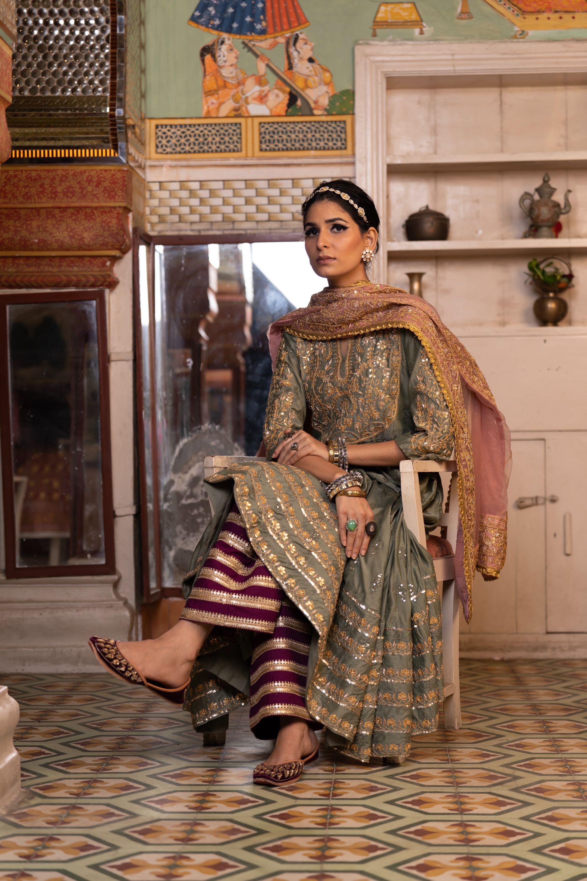 NAHAL GREY ANARKALI SET Gulabo Jaipur