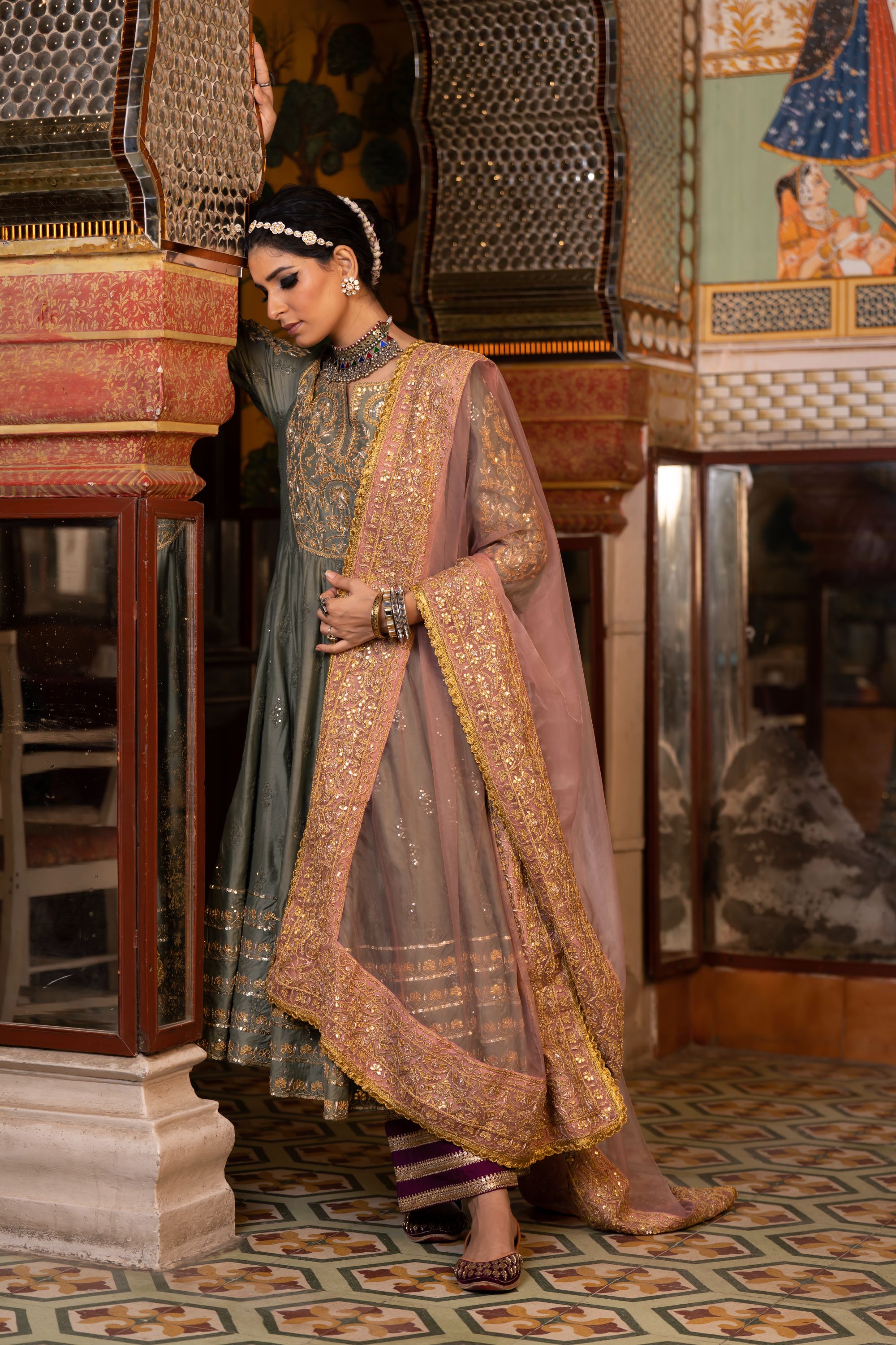 NAHAL GREY ANARKALI SET Gulabo Jaipur