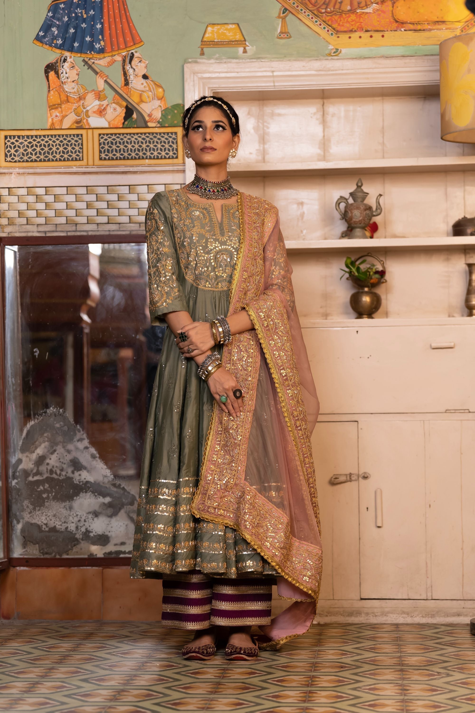 NAHAL GREY ANARKALI SET Gulabo Jaipur