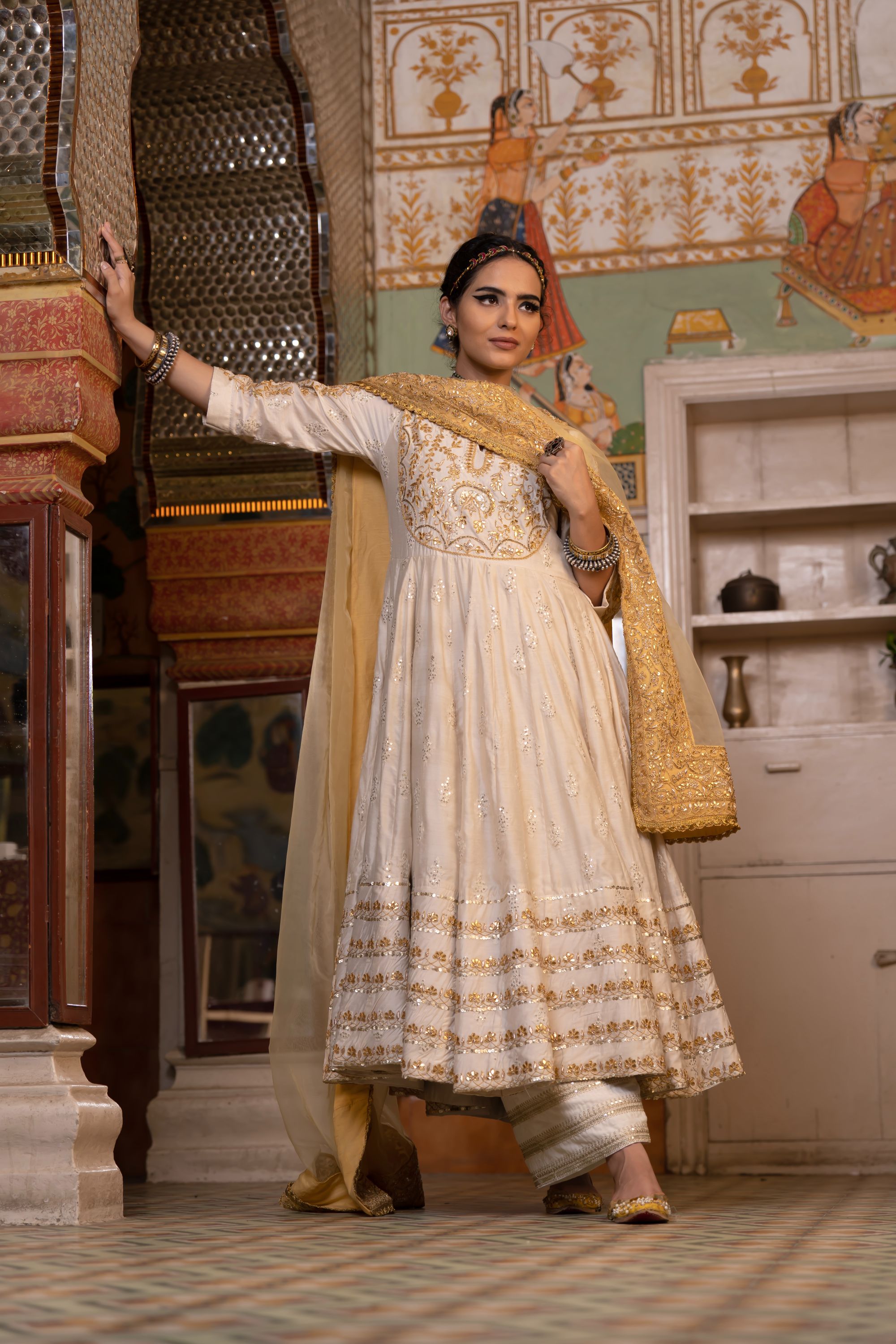 NAHAL WHITE ANARKALI SET Gulabo Jaipur