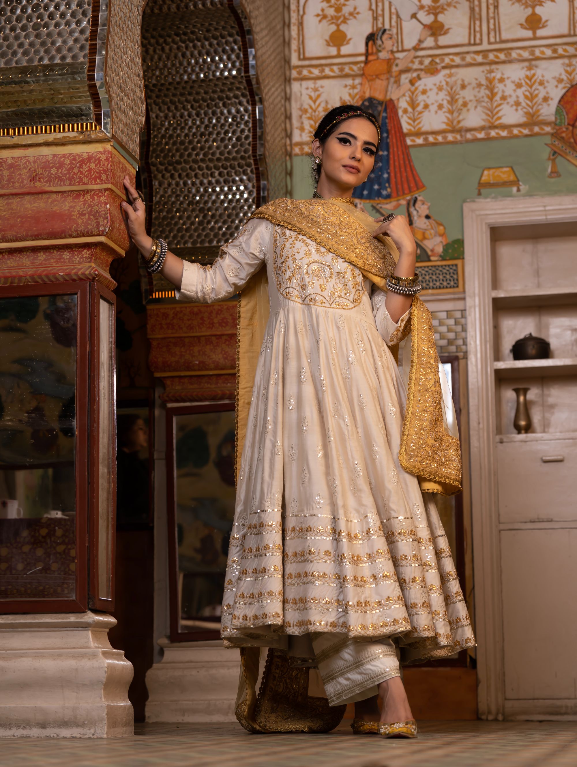 NAHAL WHITE ANARKALI SET Gulabo Jaipur