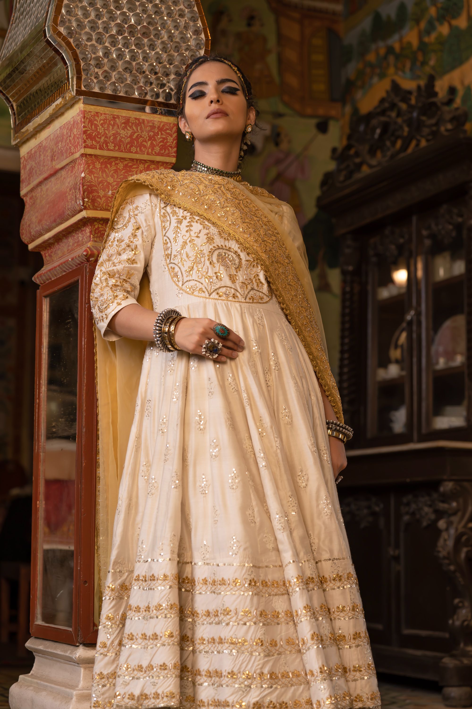 NAHAL WHITE ANARKALI SET Gulabo Jaipur