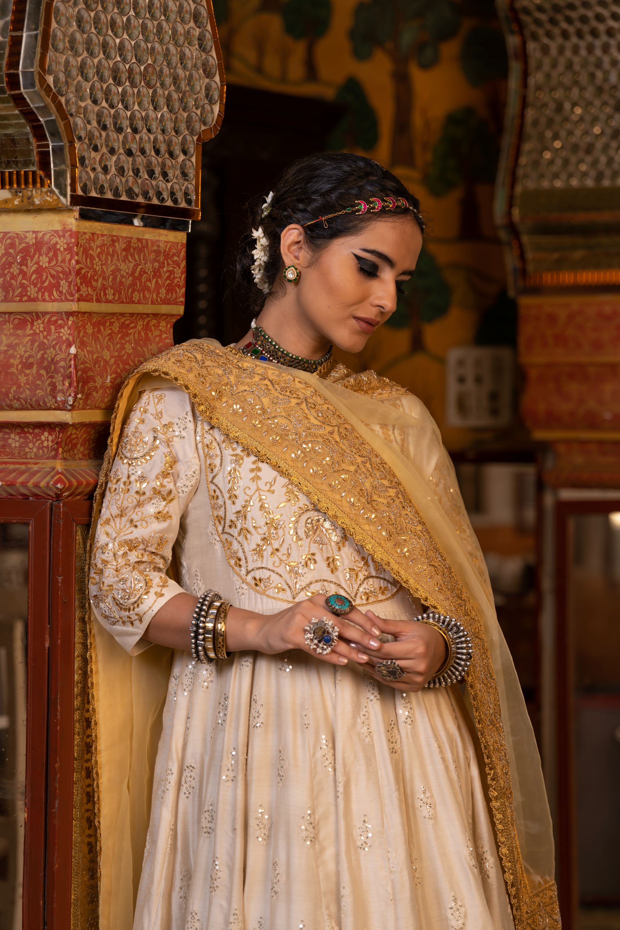 NAHAL WHITE ANARKALI SET Gulabo Jaipur