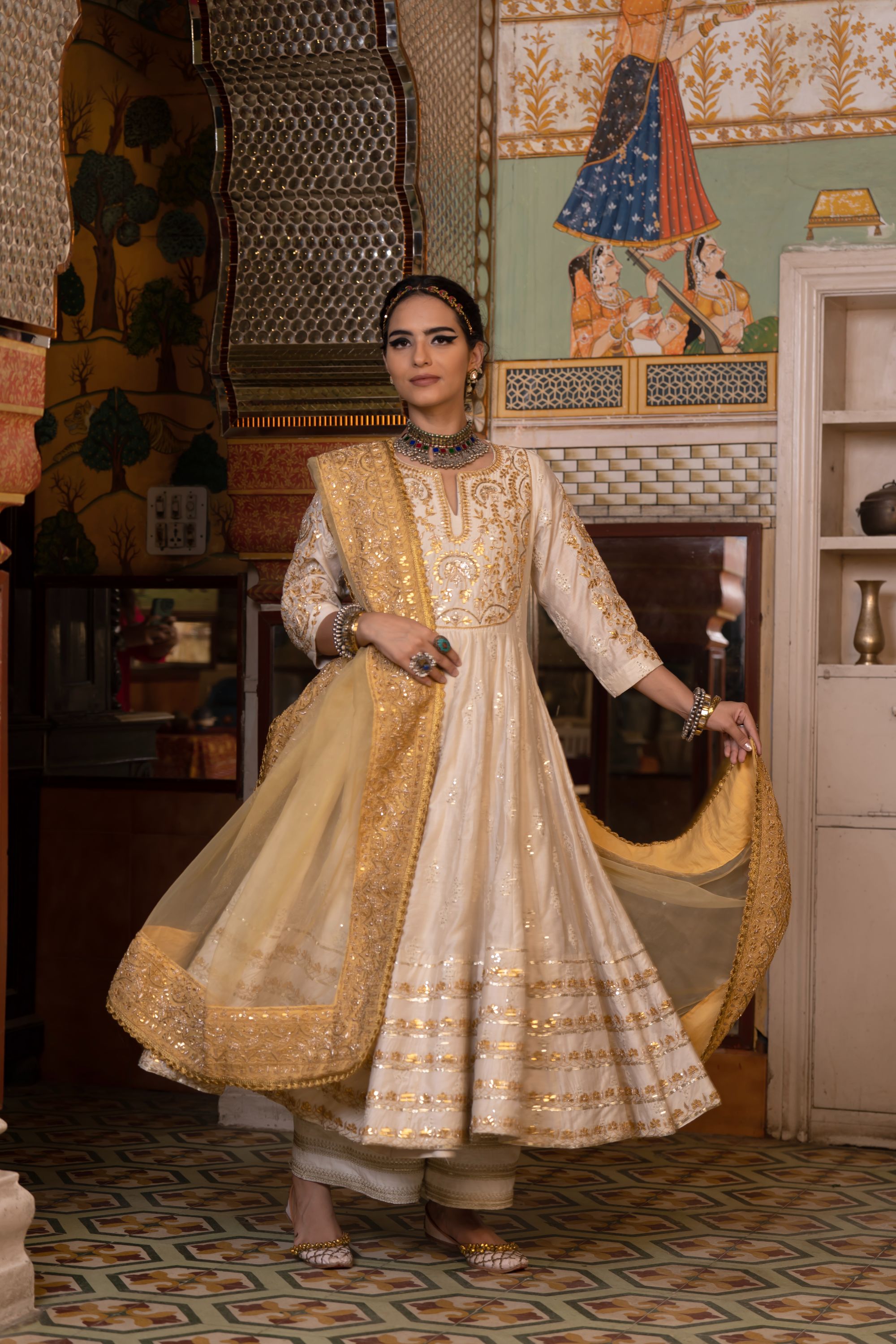 NAHAL WHITE ANARKALI SET Gulabo Jaipur