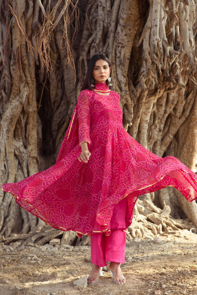 Naaz Pink Anarkali Set Gulabo Jaipur