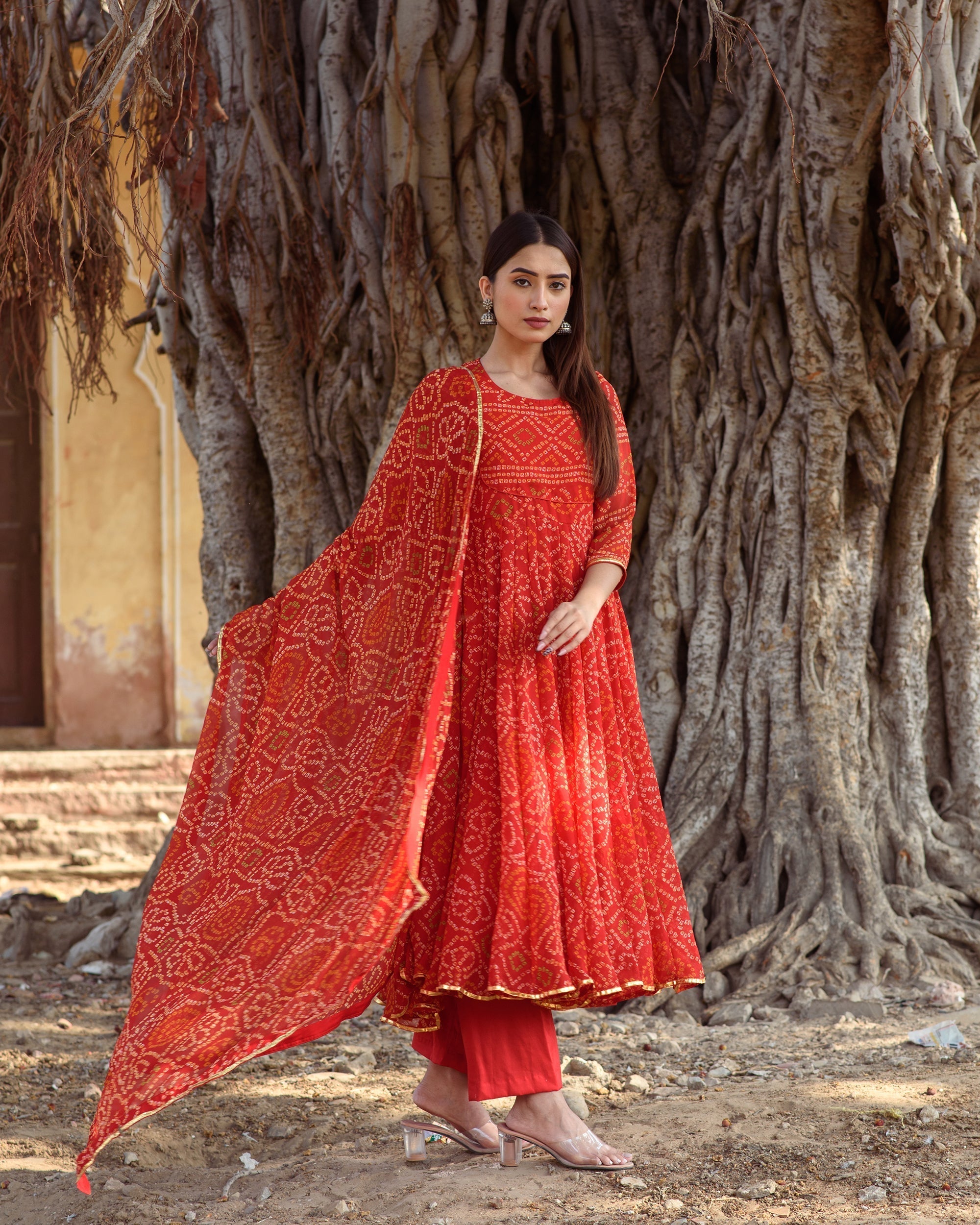 Naaz Red Anarkali Set Gulabo Jaipur