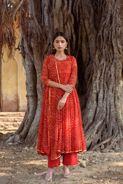 Naaz Red Anarkali Set Gulabo Jaipur