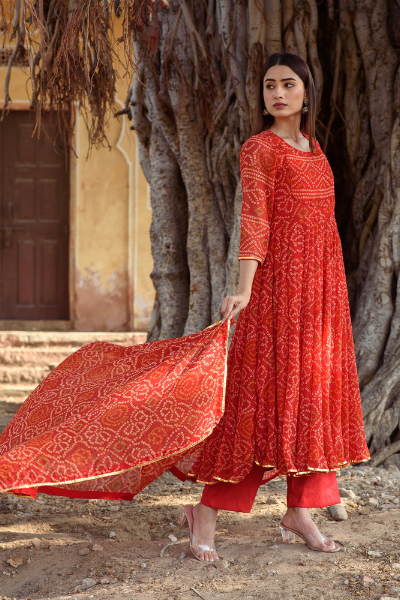 Naaz Red Anarkali Set Gulabo Jaipur