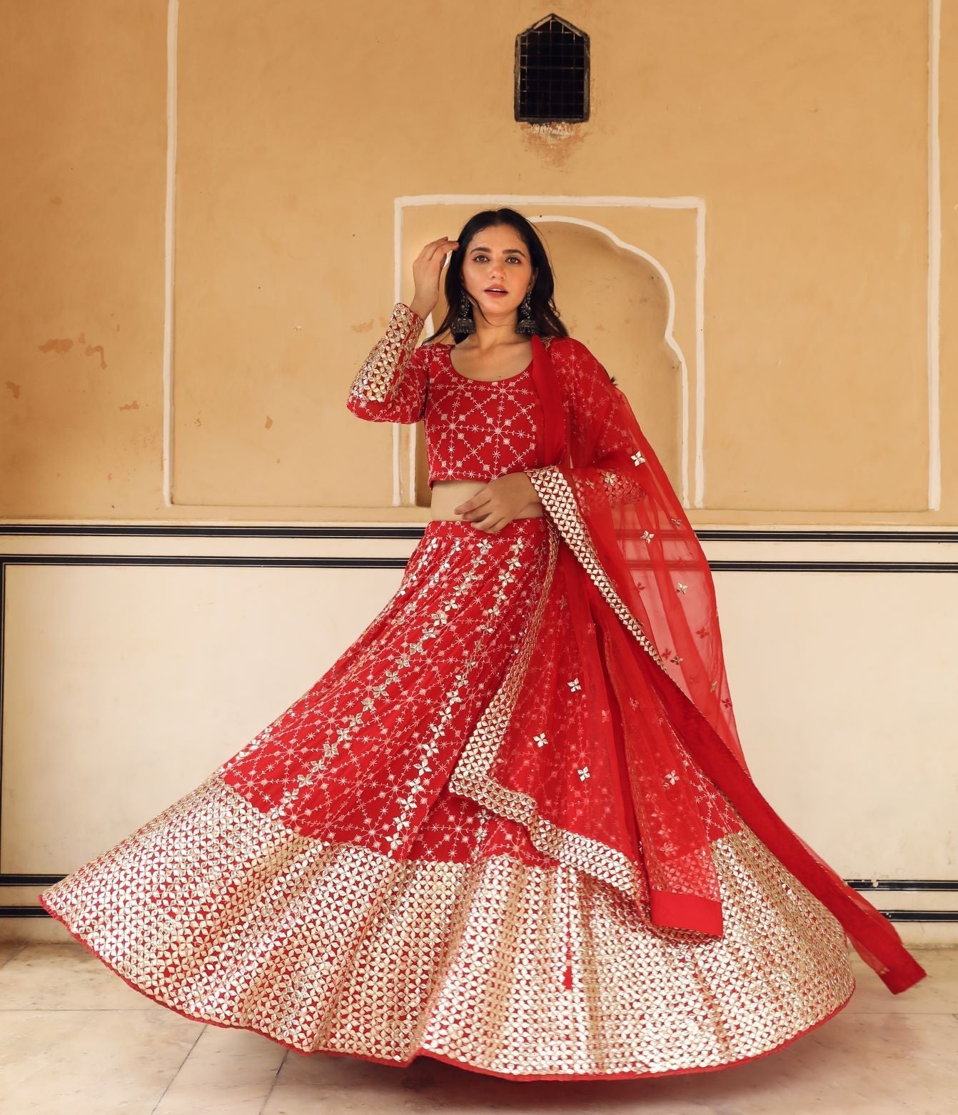 Nanda Red Lehenga Set Gulabo Jaipur