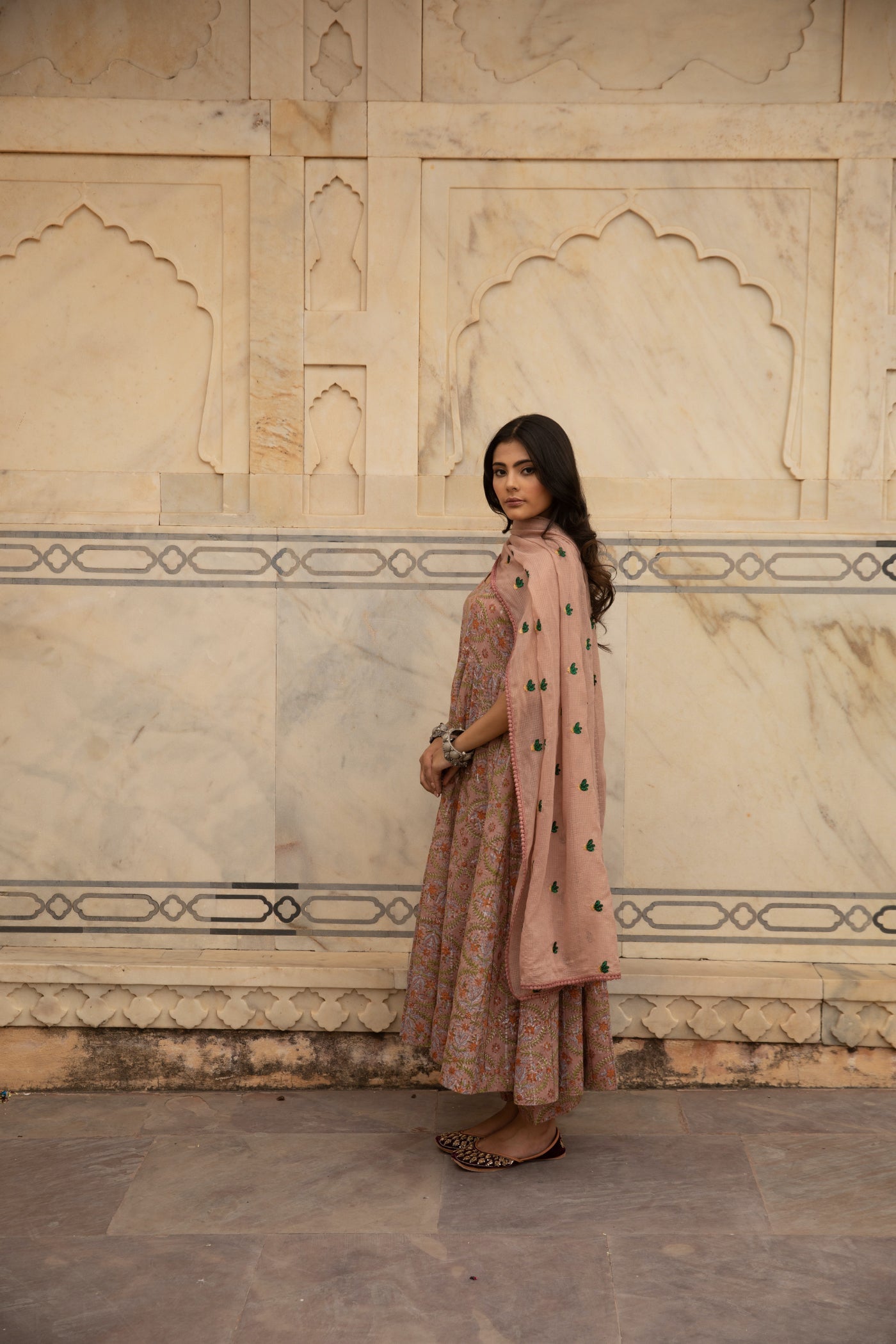 Noorani Salmon Pink Anarkali Set Gulabo Jaipur