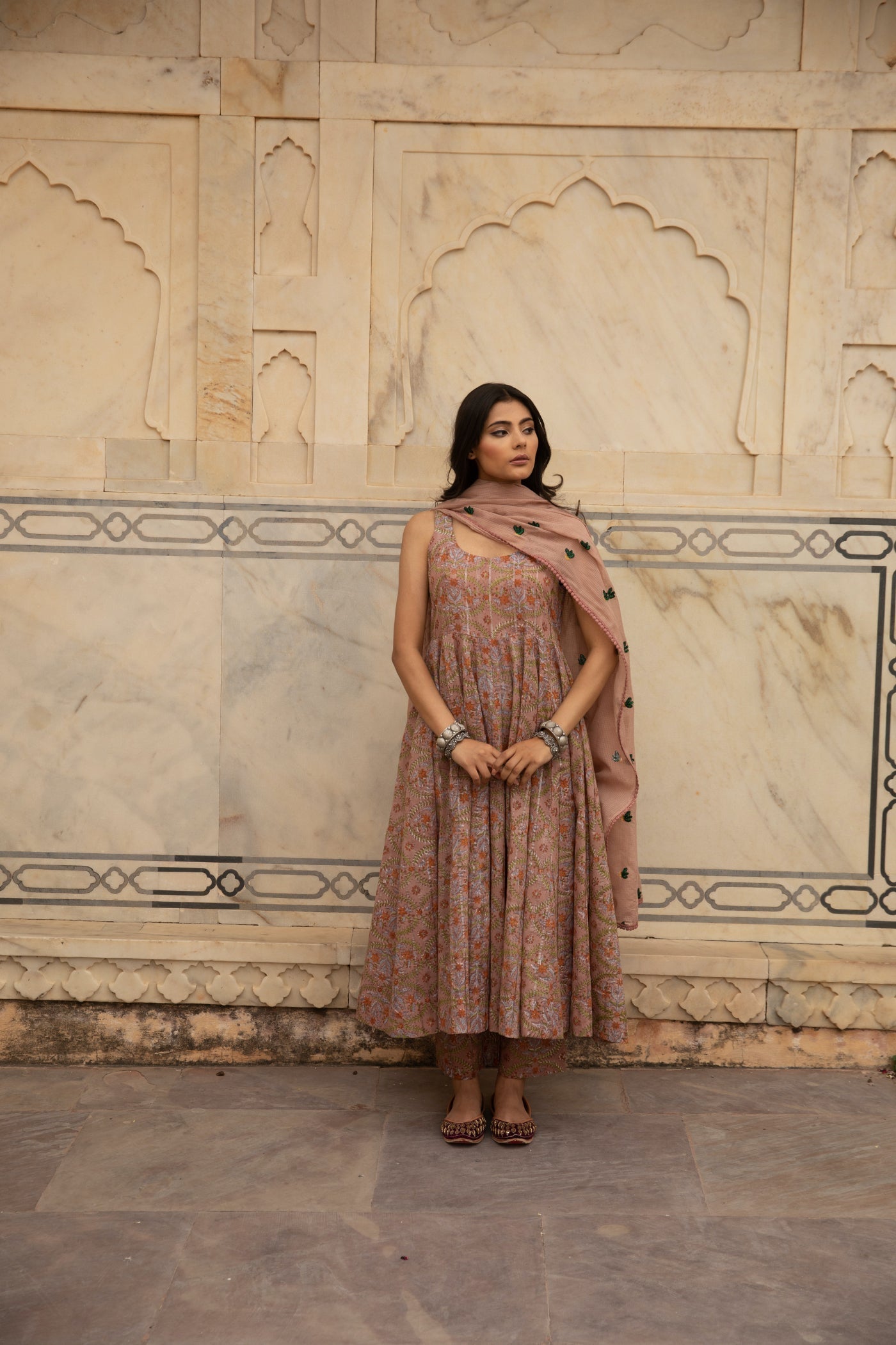 Noorani Salmon Pink Anarkali Set Gulabo Jaipur