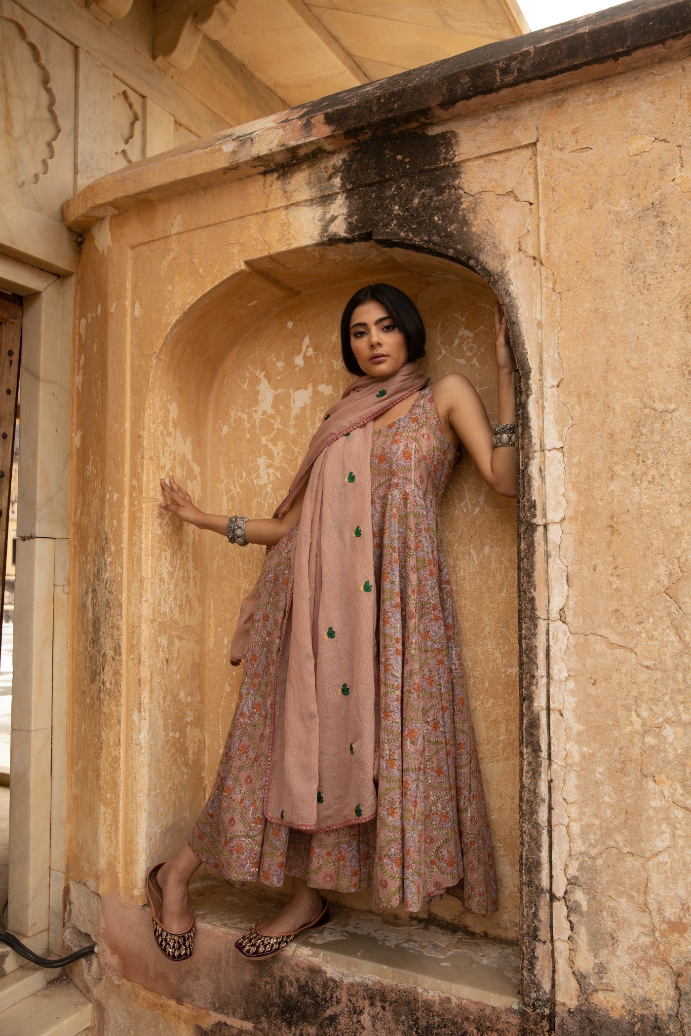 Noorani Salmon Pink Anarkali Set Gulabo Jaipur