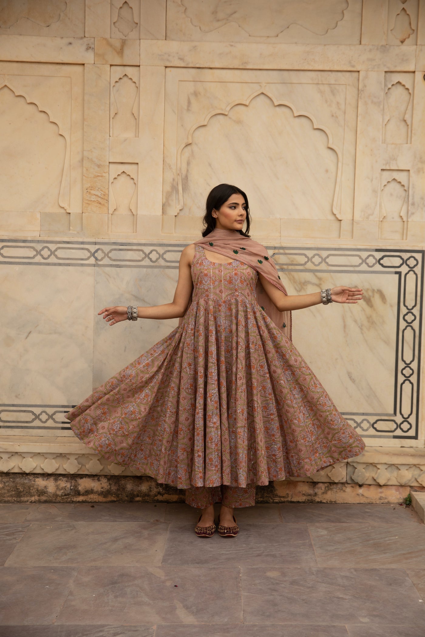 Noorani Salmon Pink Anarkali Set Gulabo Jaipur