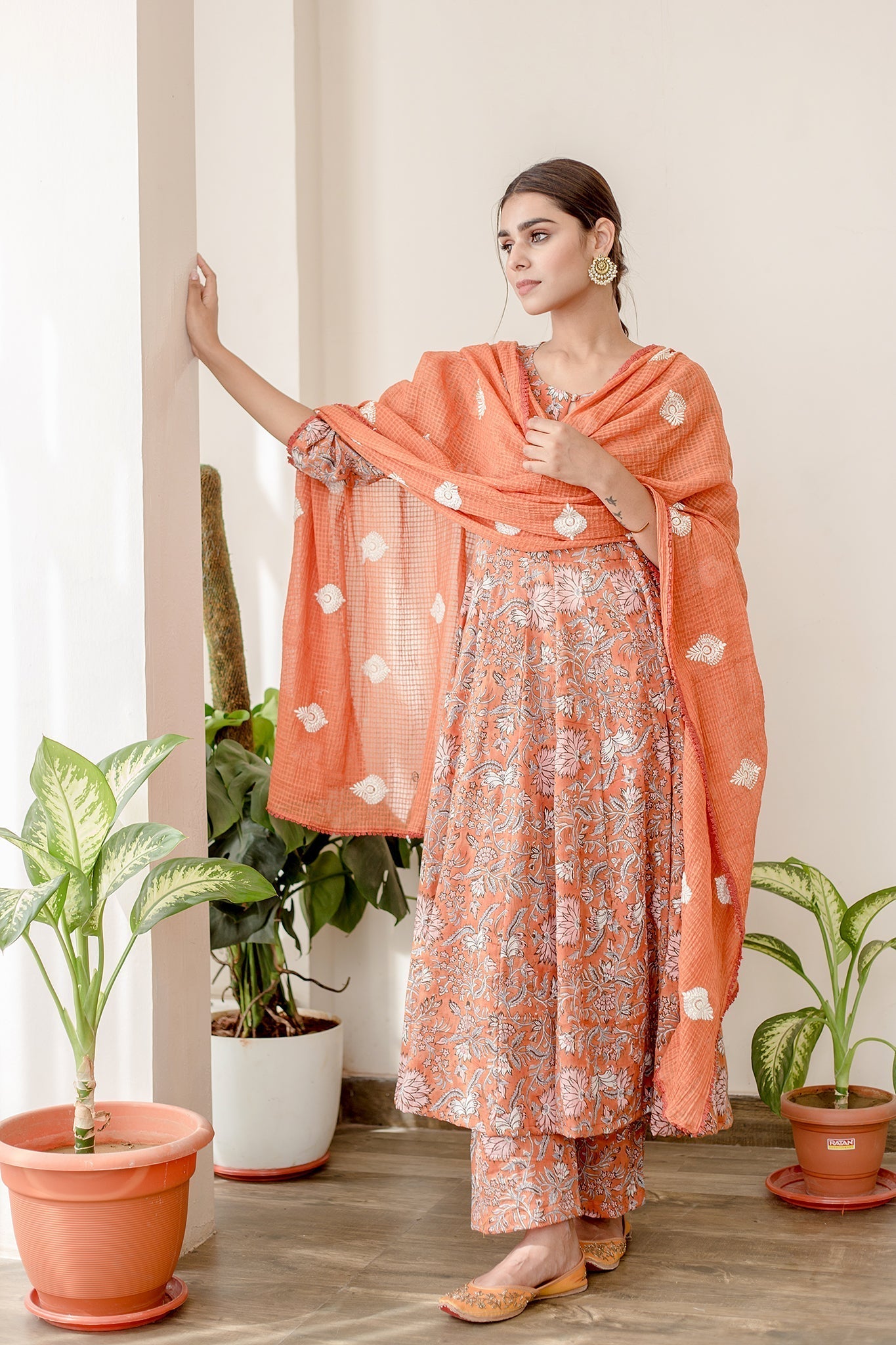 ORCHID ORANGE ANARKALI SET Gulabo Jaipur