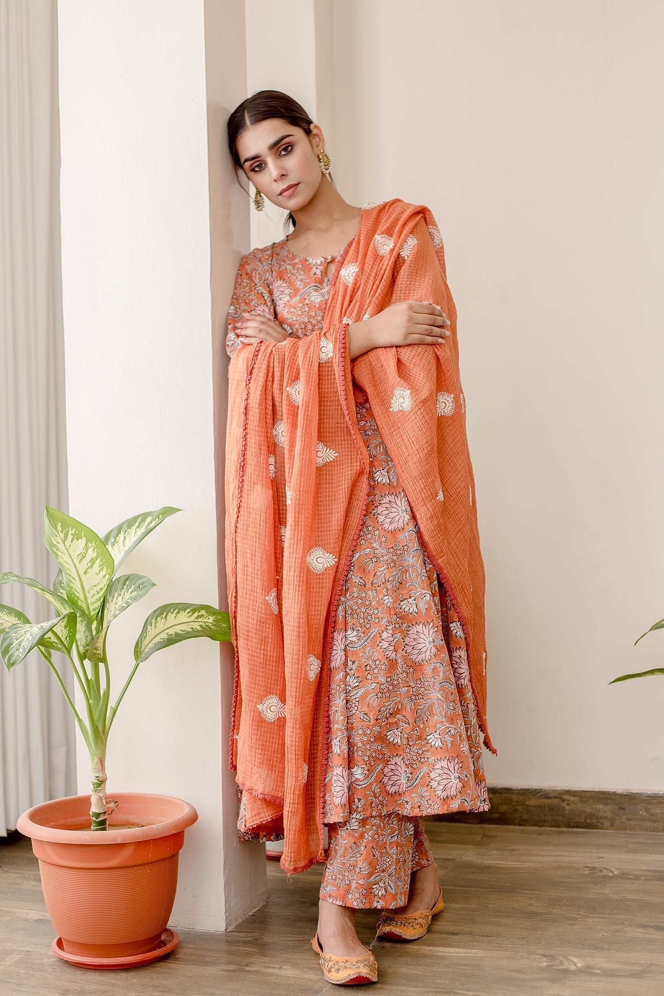 ORCHID ORANGE ANARKALI SET Gulabo Jaipur