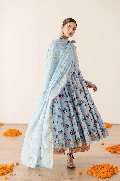 Roshan Blue Anarkali Set Gulabo Jaipur