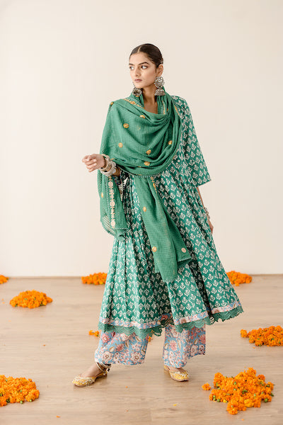 Roshan Green Anarkali Set Gulabo Jaipur