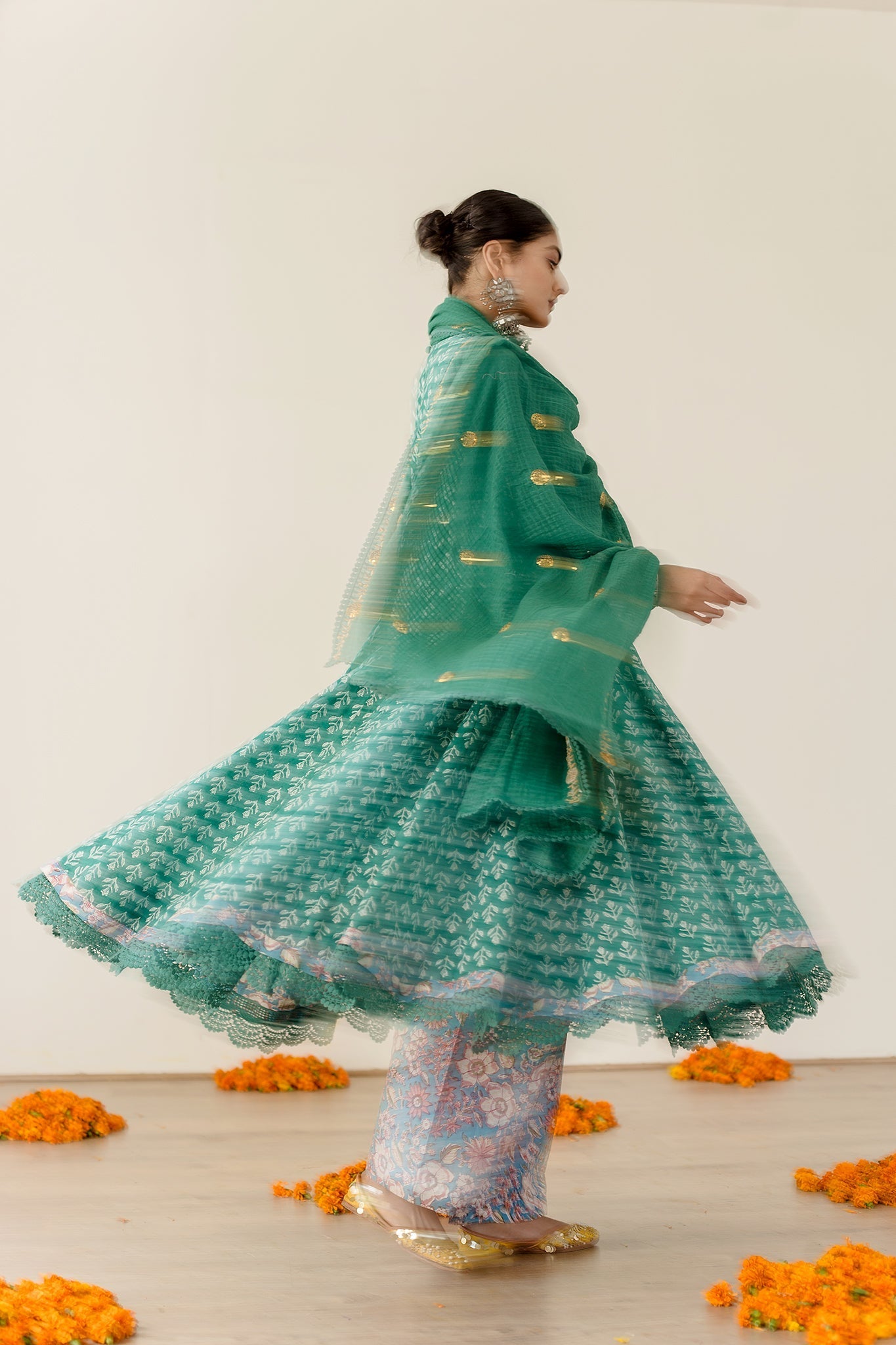 Roshan Green Anarkali Set Gulabo Jaipur