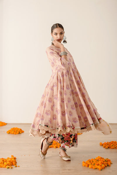 Roshan Peach Anarkali Set Gulabo Jaipur