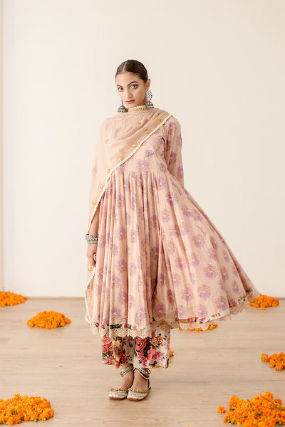 Roshan Peach Anarkali Set Gulabo Jaipur