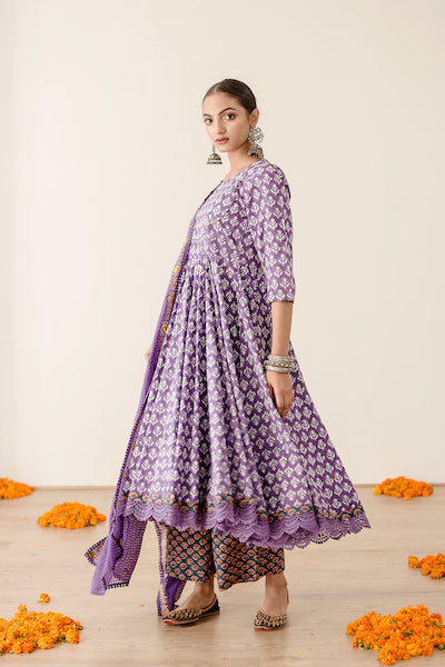 Roshan Purple Anarkali Set Gulabo Jaipur