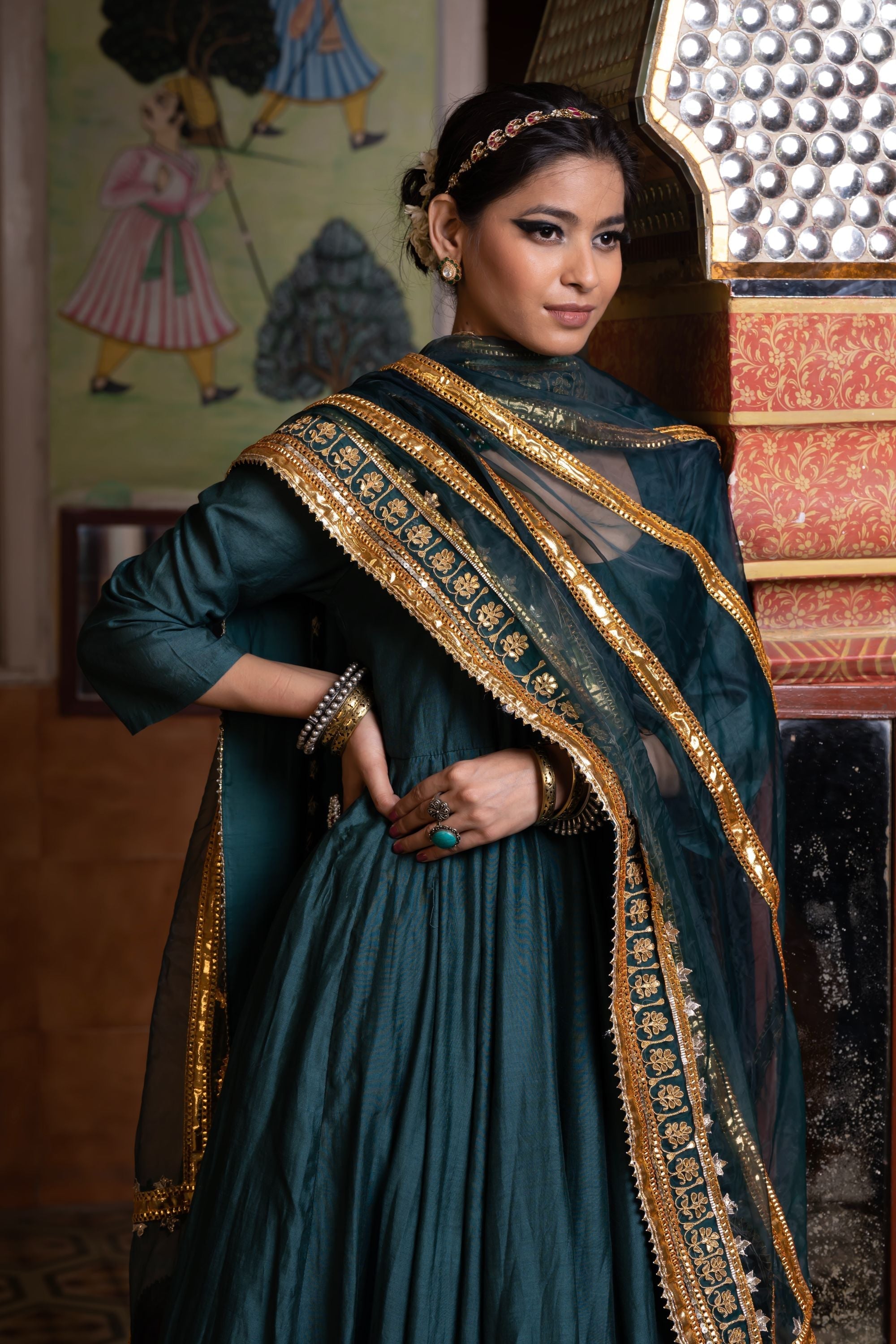 SHRI EMERALD GREEN ANARKALI SET Gulabo Jaipur