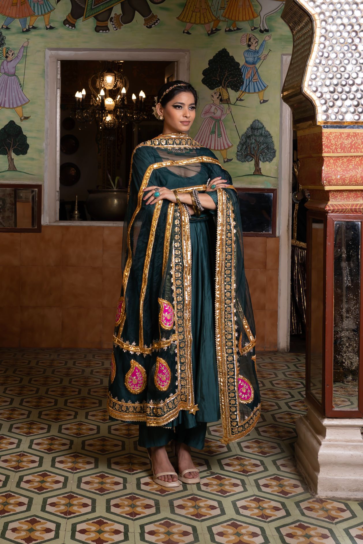 SHRI EMERALD GREEN ANARKALI SET Gulabo Jaipur