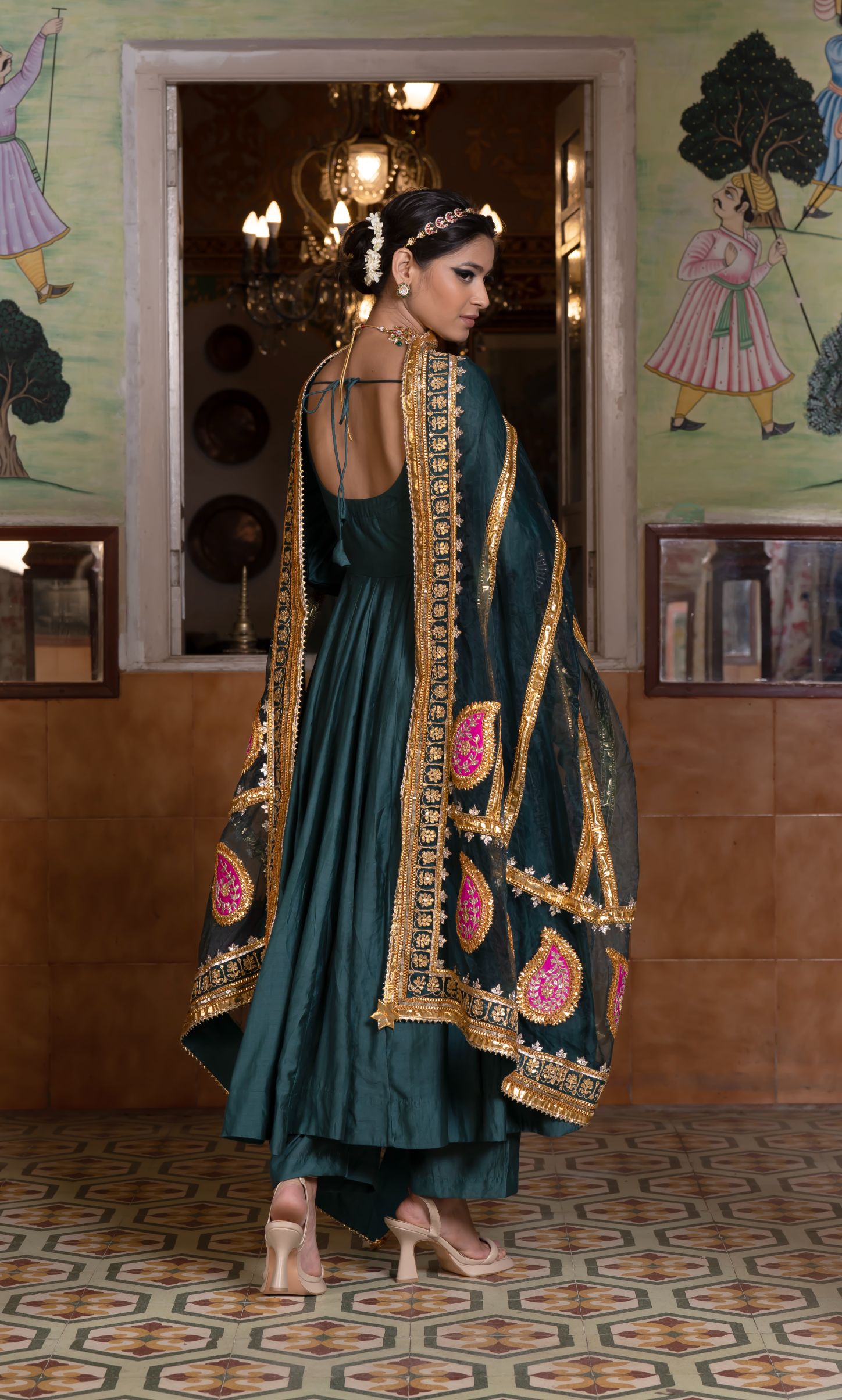 SHRI EMERALD GREEN ANARKALI SET Gulabo Jaipur