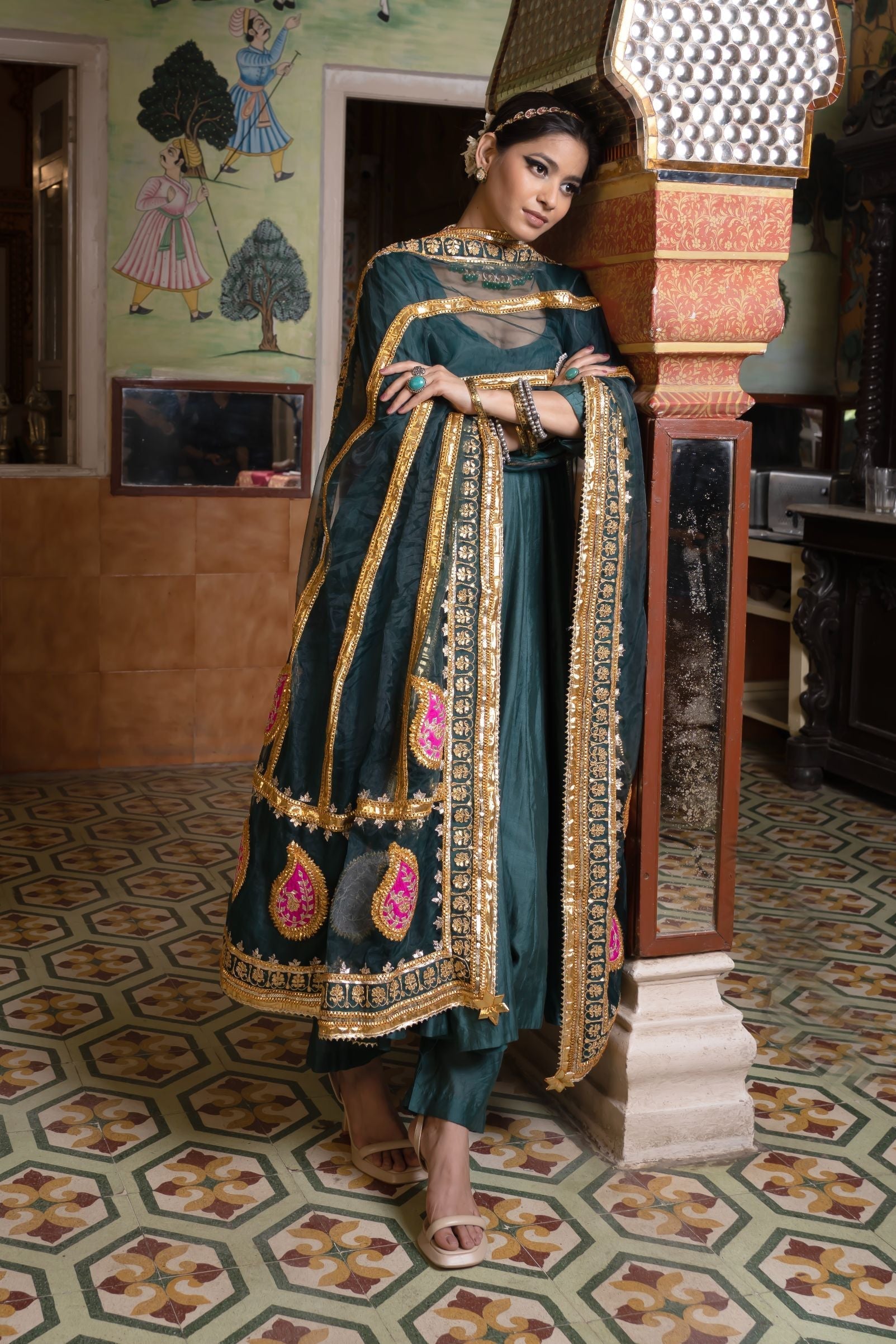 SHRI EMERALD GREEN ANARKALI SET Gulabo Jaipur