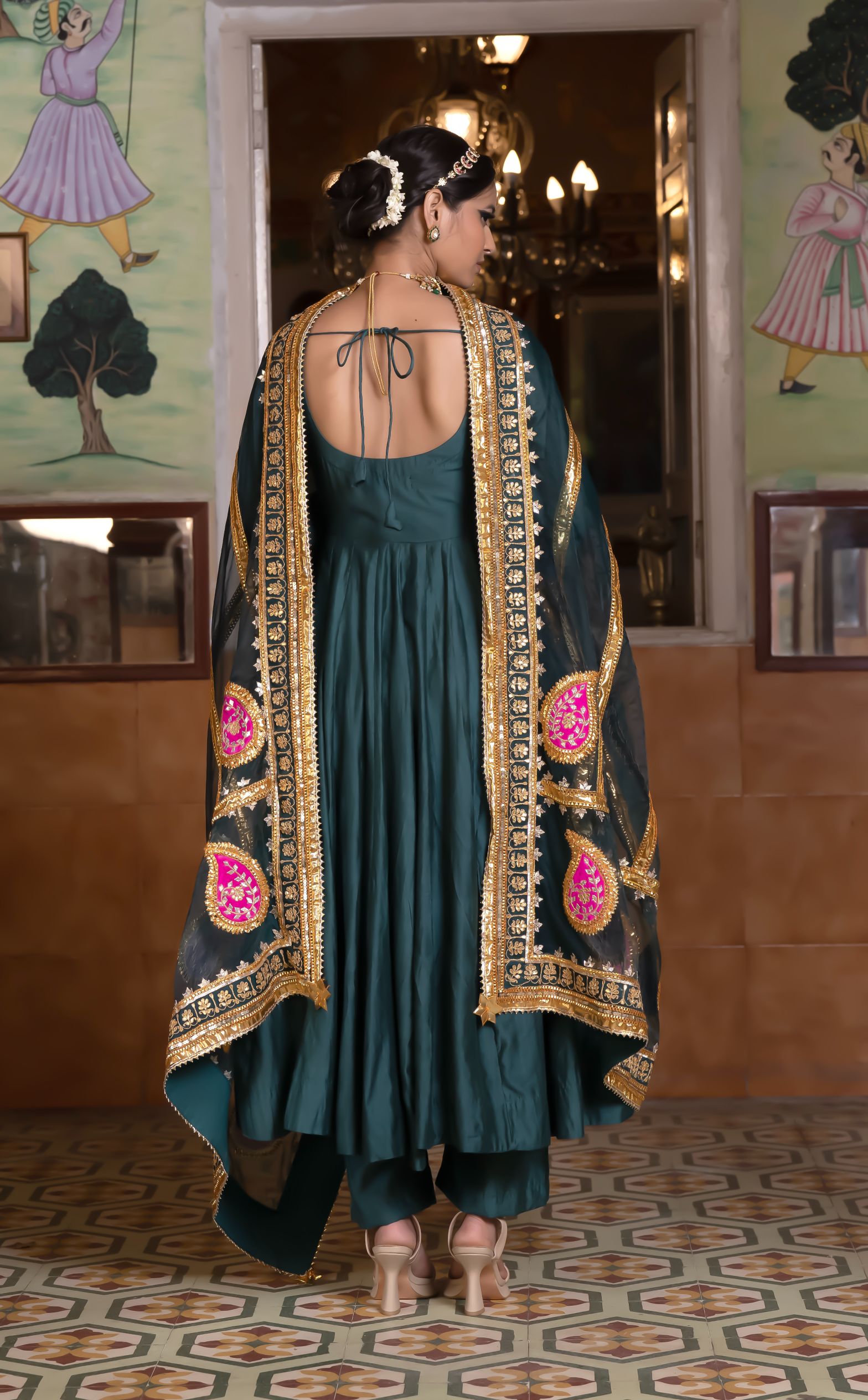 SHRI EMERALD GREEN ANARKALI SET Gulabo Jaipur