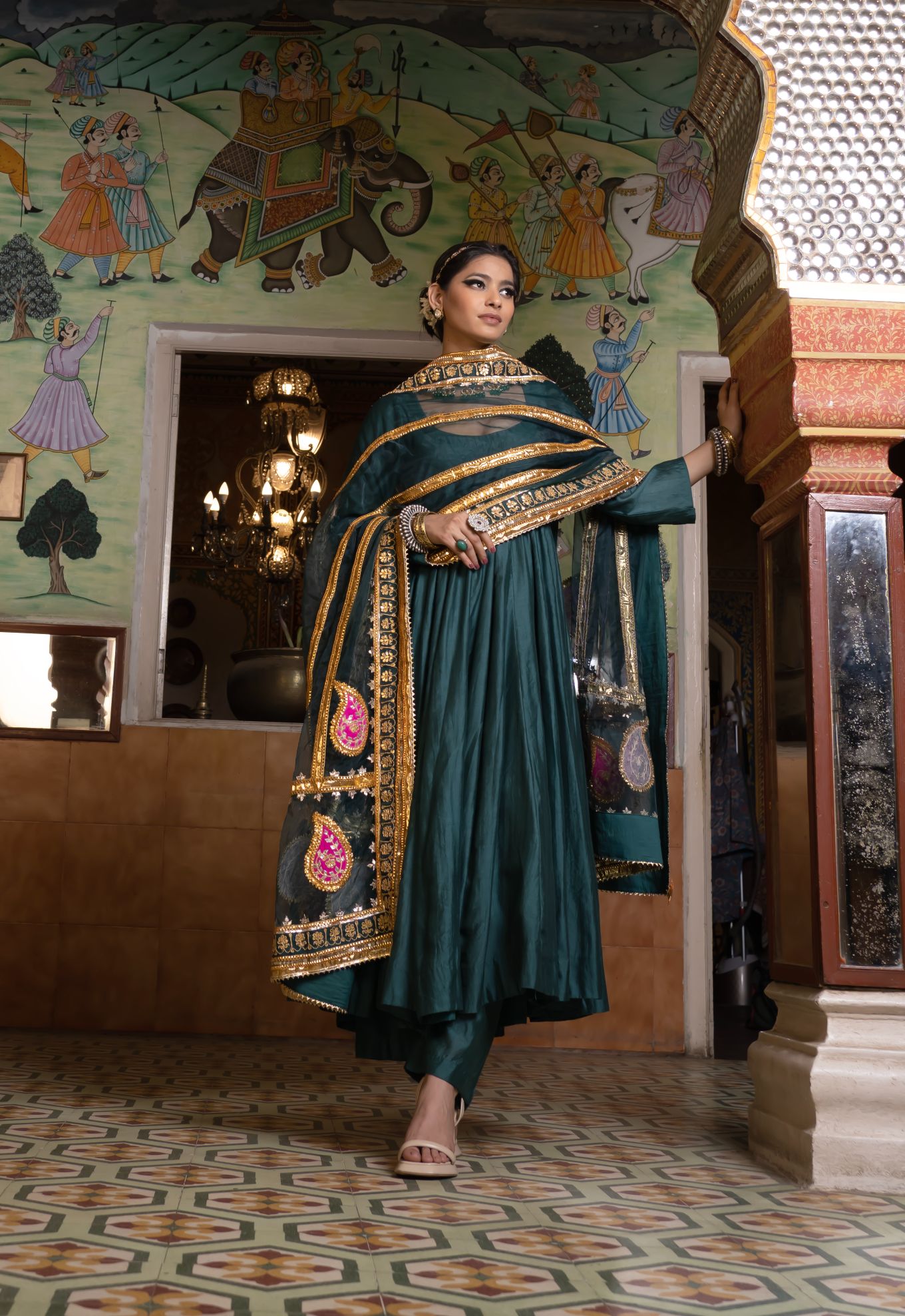 SHRI EMERALD GREEN ANARKALI SET Gulabo Jaipur