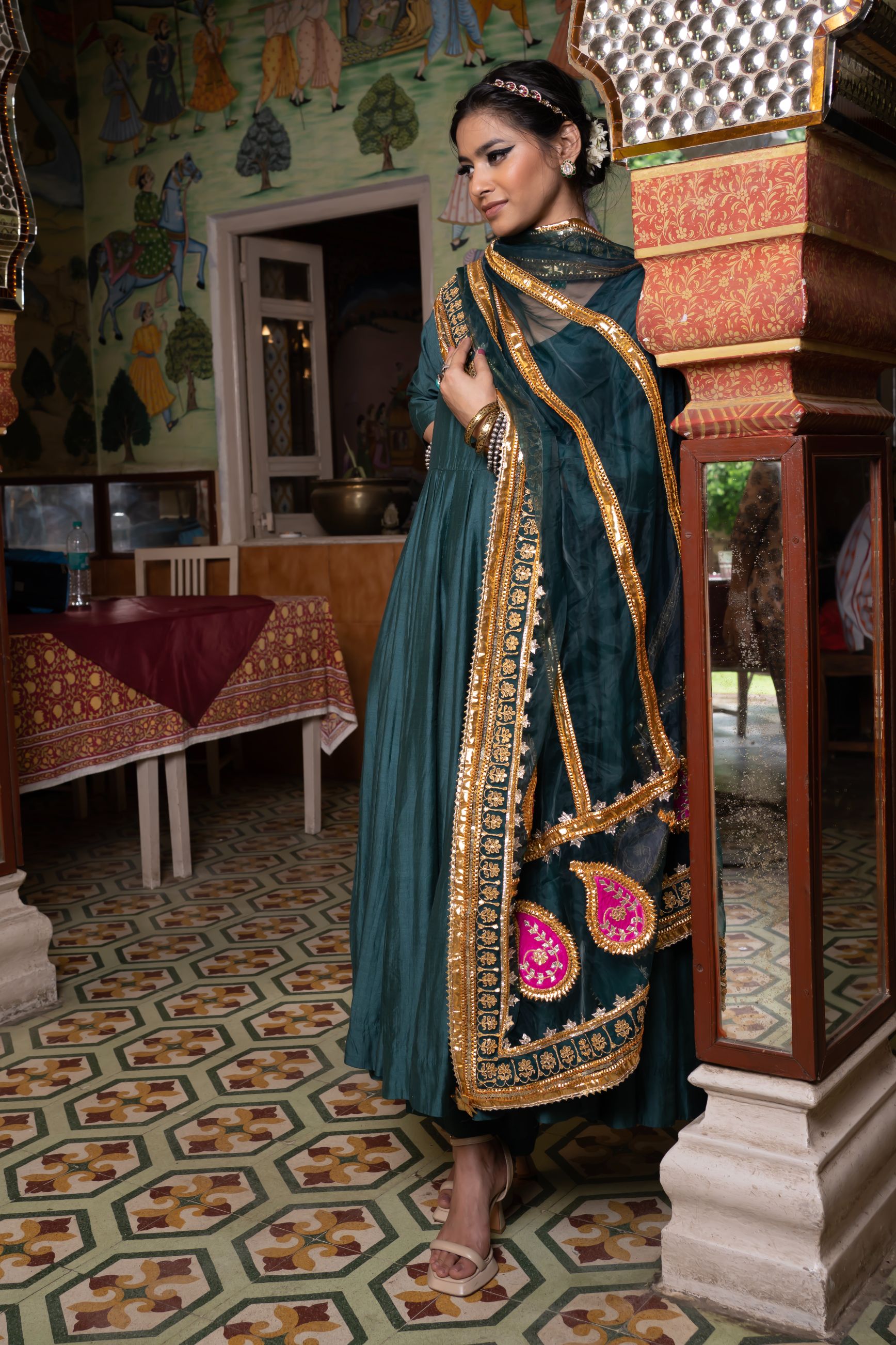 SHRI EMERALD GREEN ANARKALI SET Gulabo Jaipur