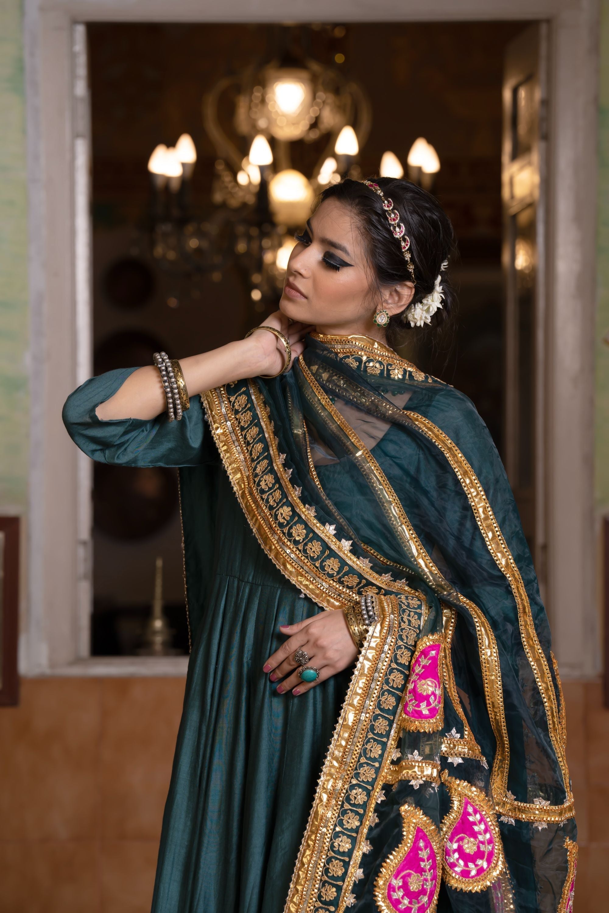 SHRI EMERALD GREEN ANARKALI SET Gulabo Jaipur