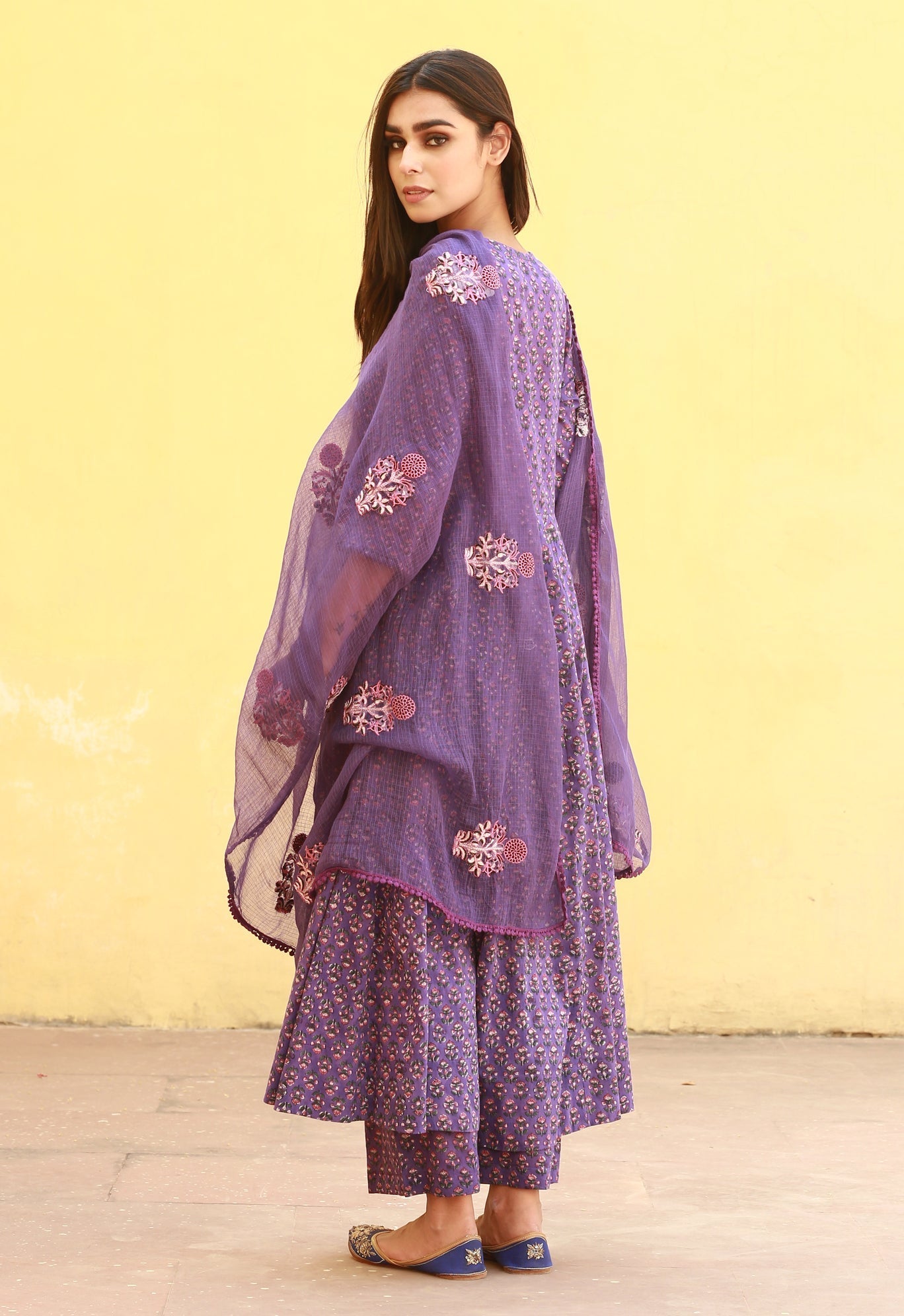 SUNFLOWER PURPLE ANARKALI SET Gulabo Jaipur