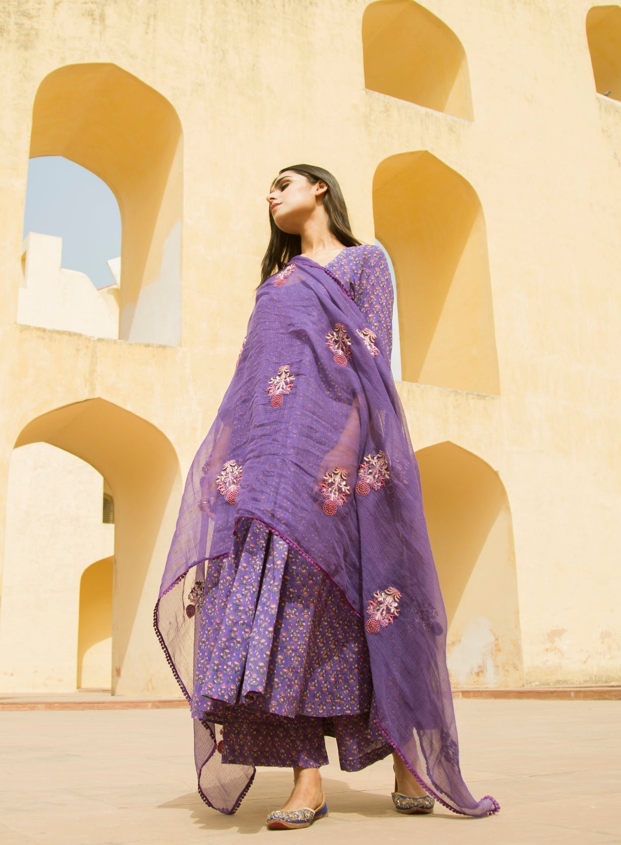 SUNFLOWER PURPLE ANARKALI SET Gulabo Jaipur