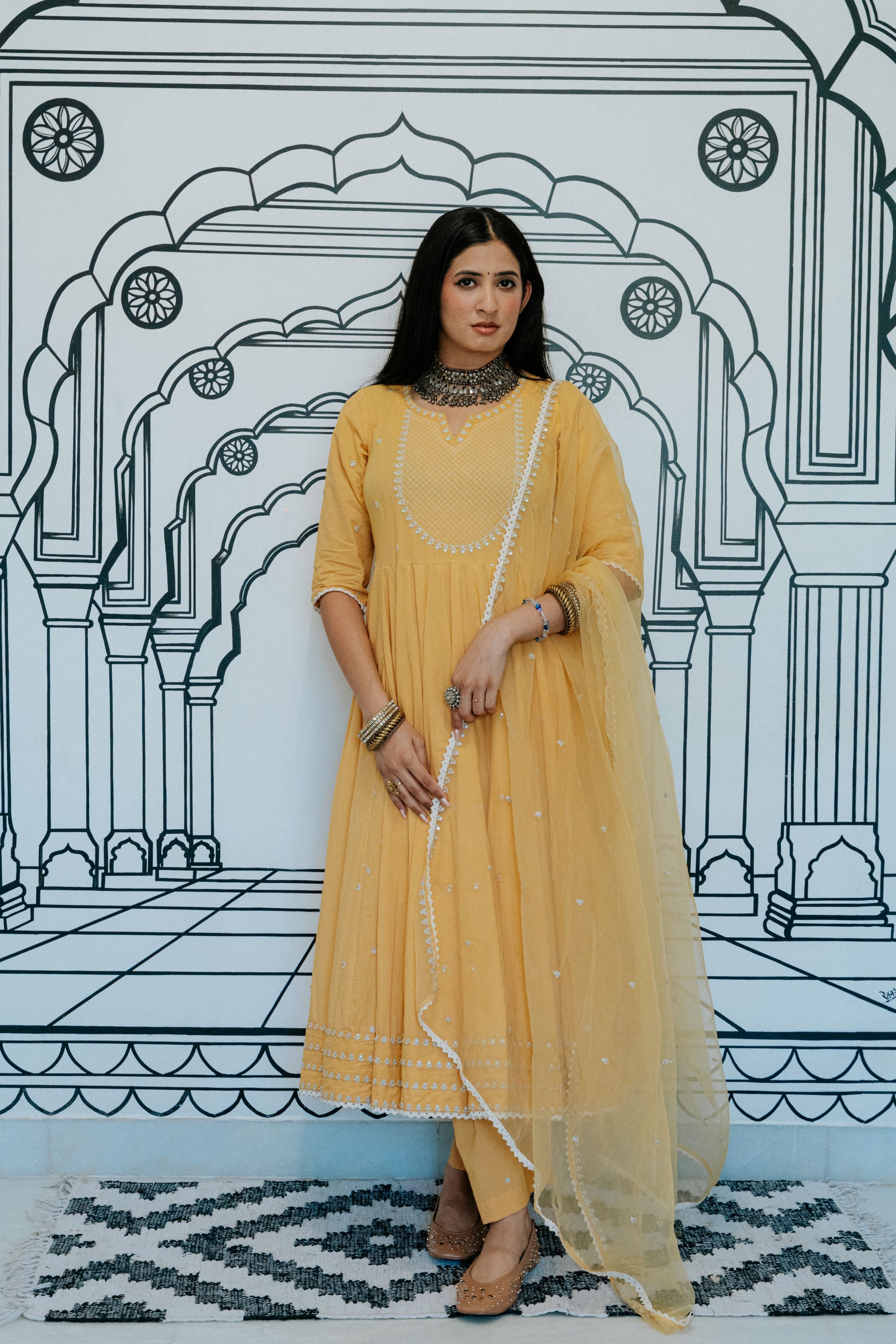 Rohee Mustard Anarkali Set