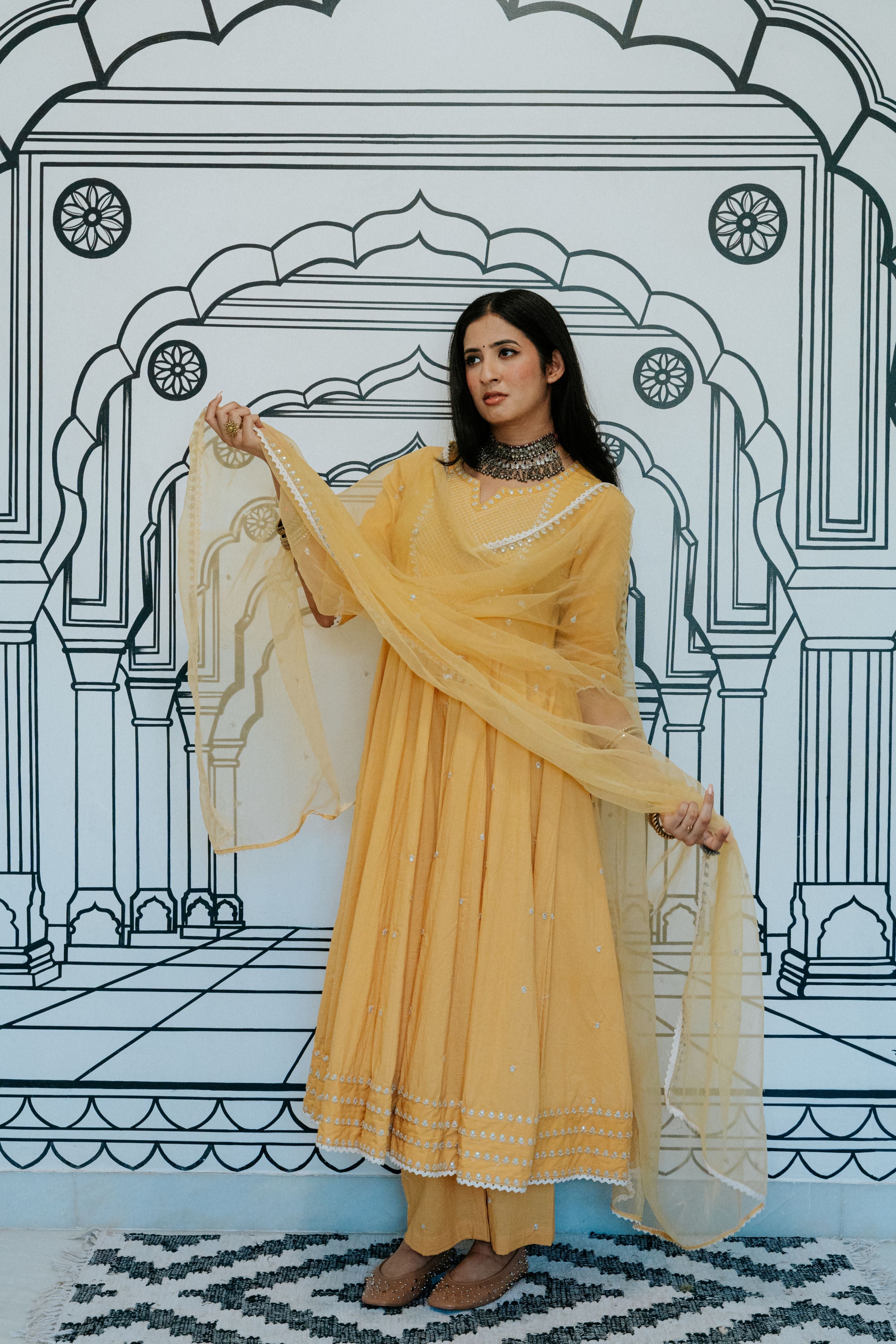 Rohee Mustard Anarkali Set