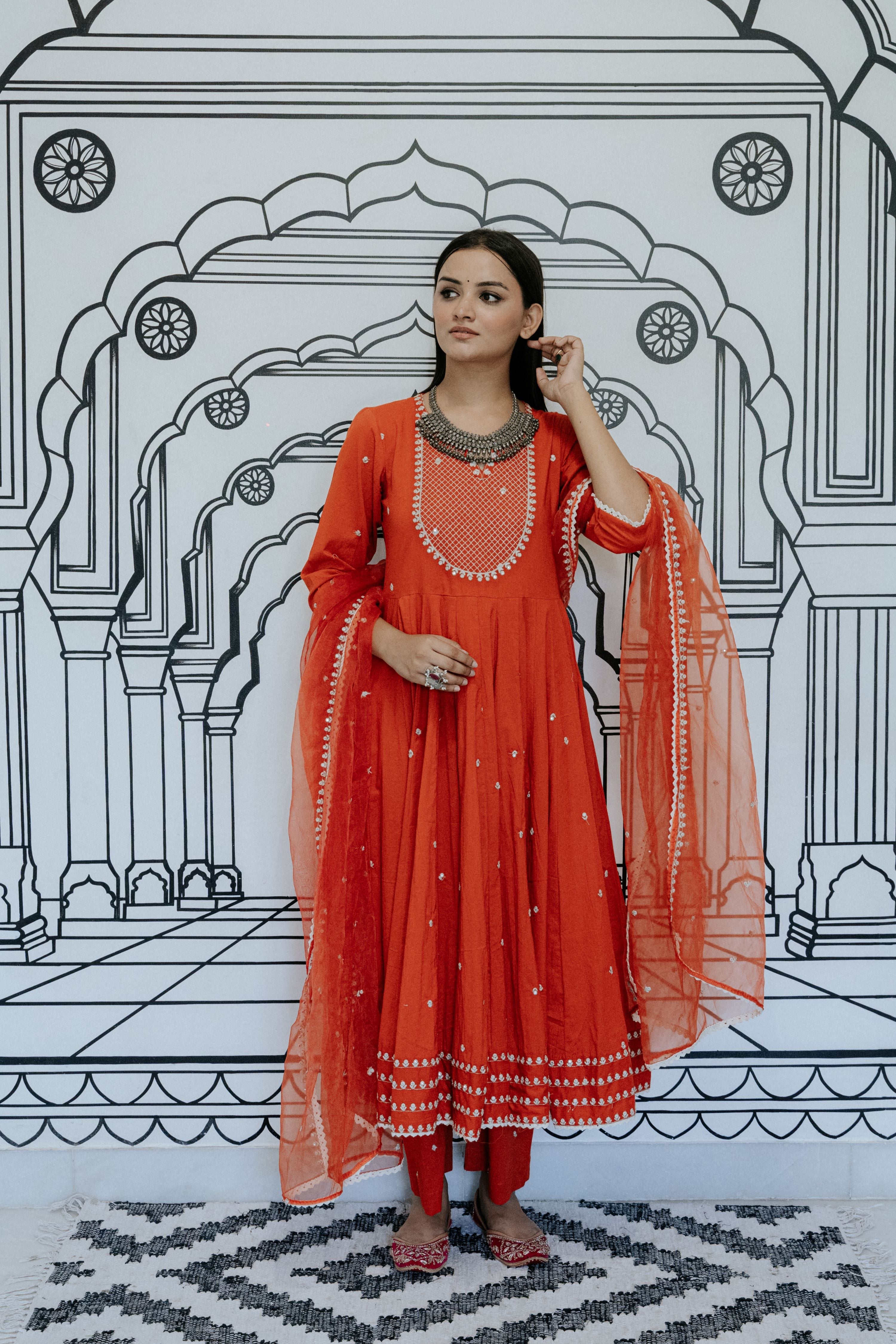 Rohee Red Anarkali Set