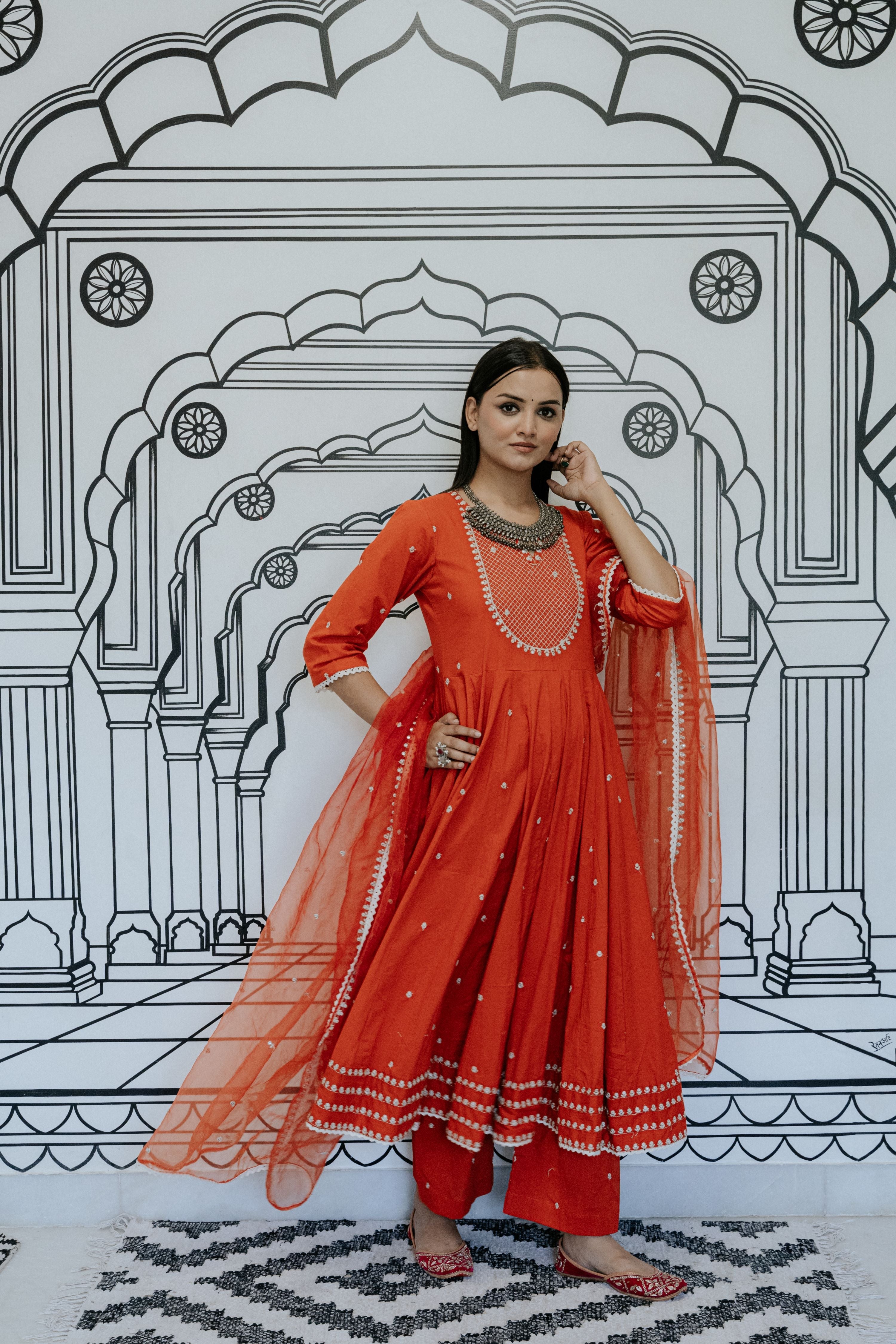 Rohee Red Anarkali Set