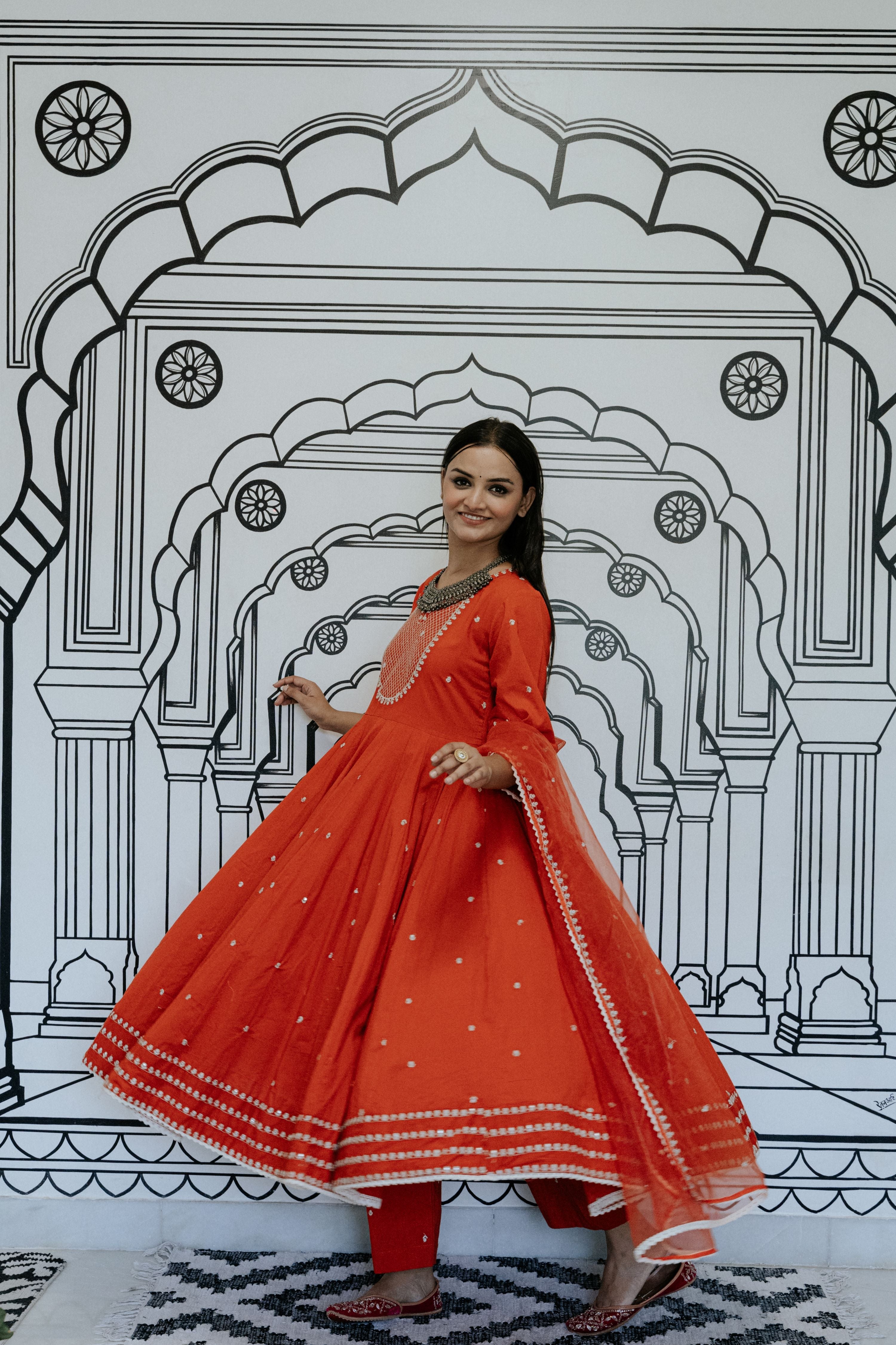 Rohee Red Anarkali Set