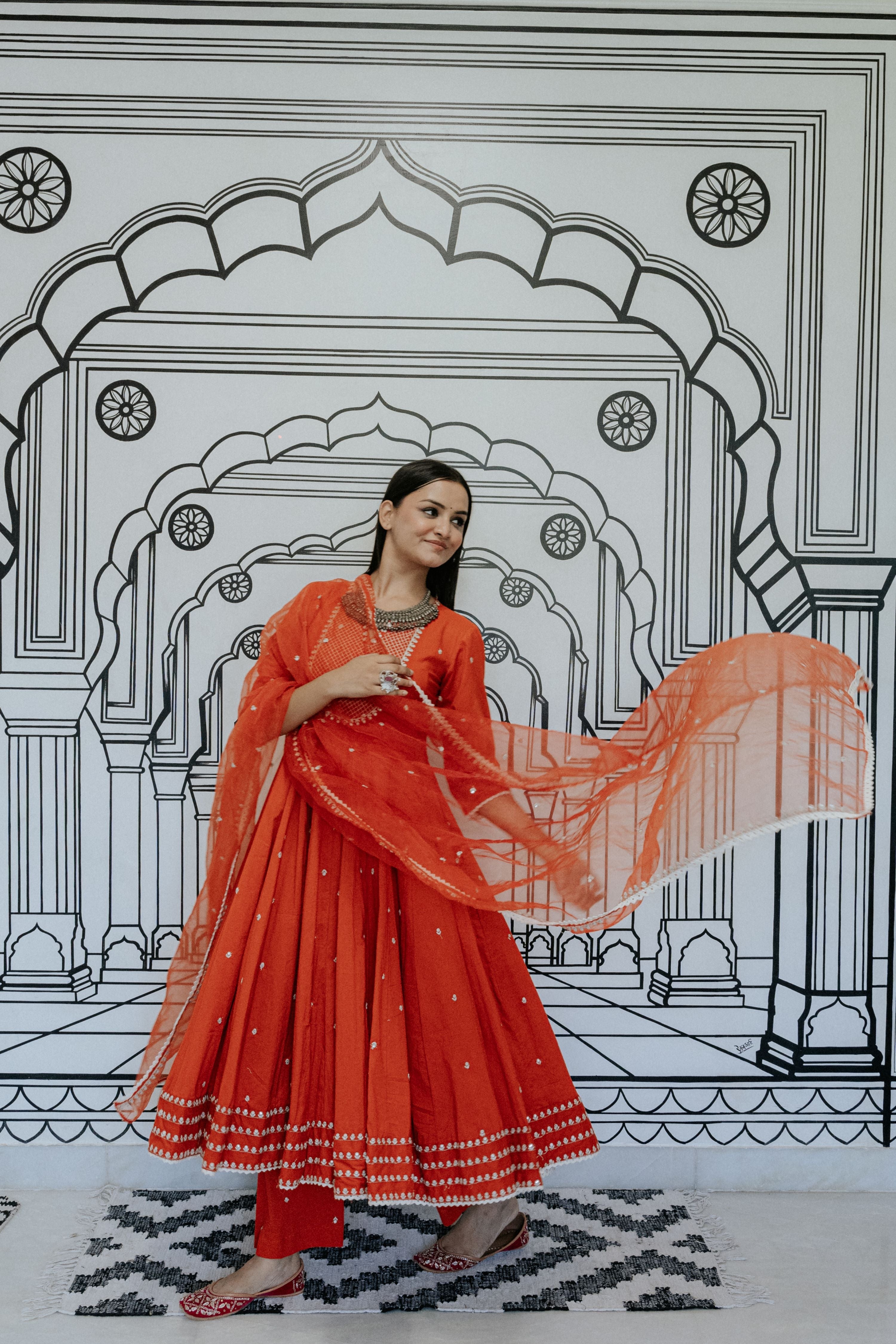 Rohee Red Anarkali Set