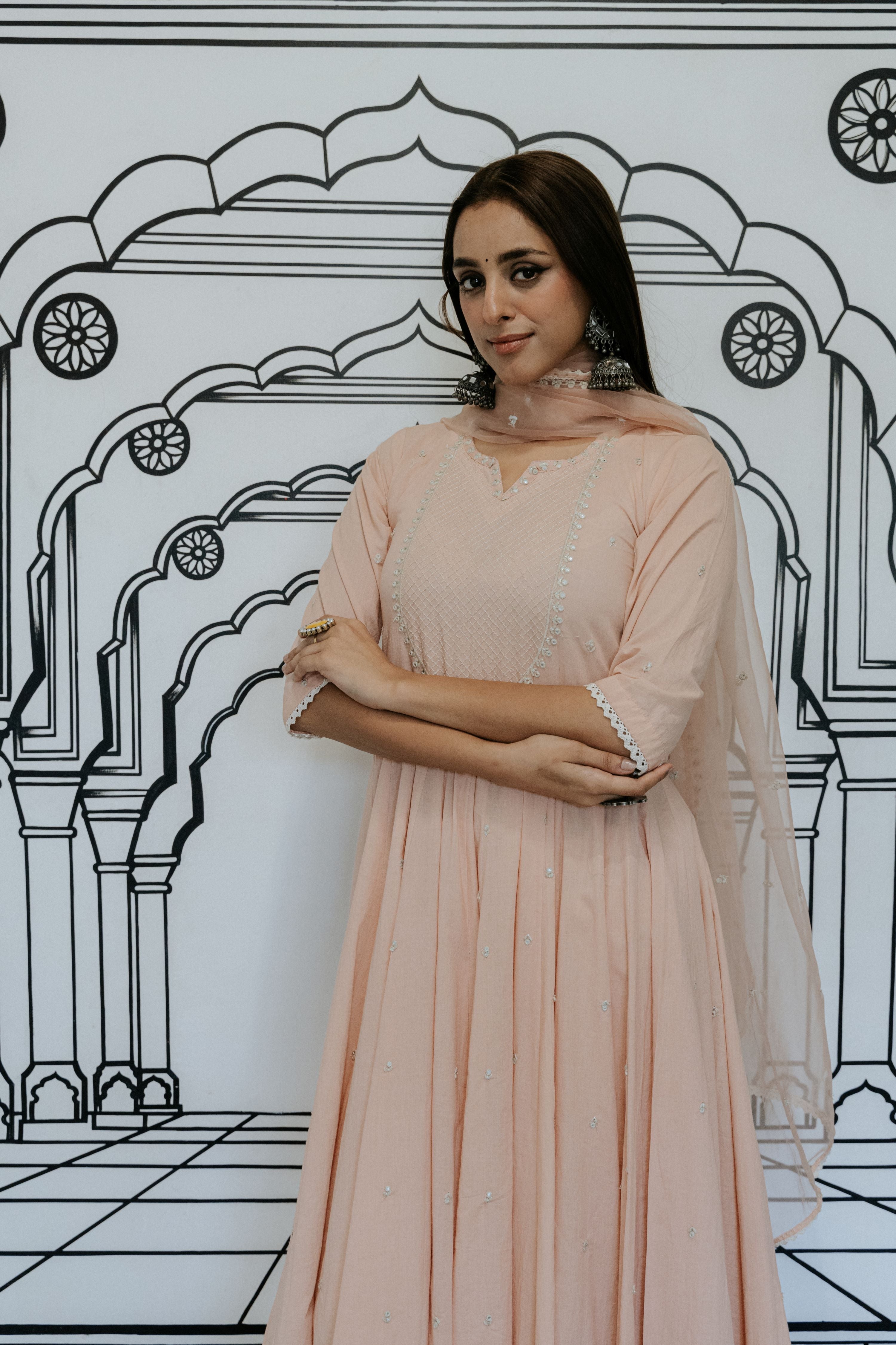 Rohee Peach Anarkali Set