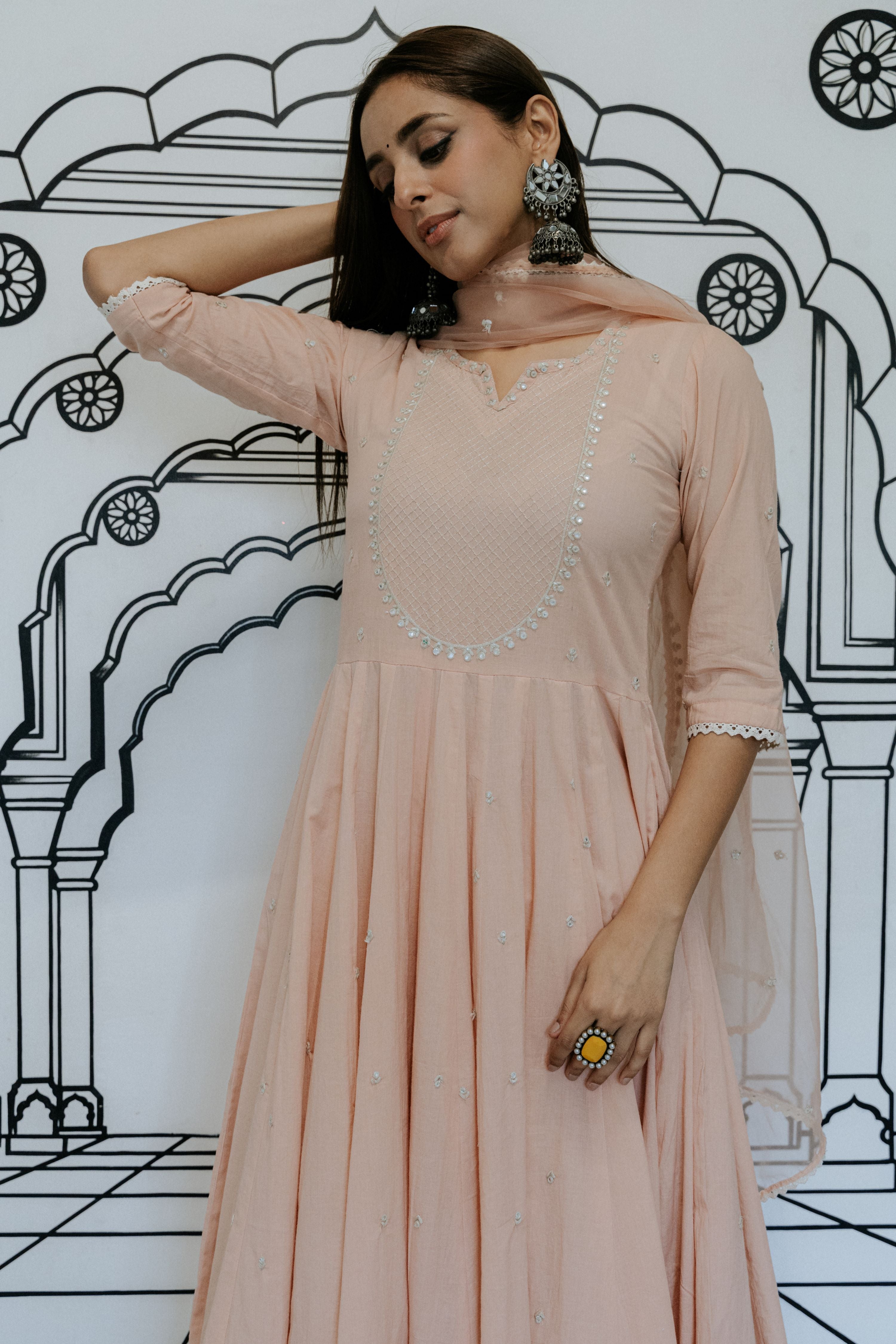 Rohee Peach Anarkali Set