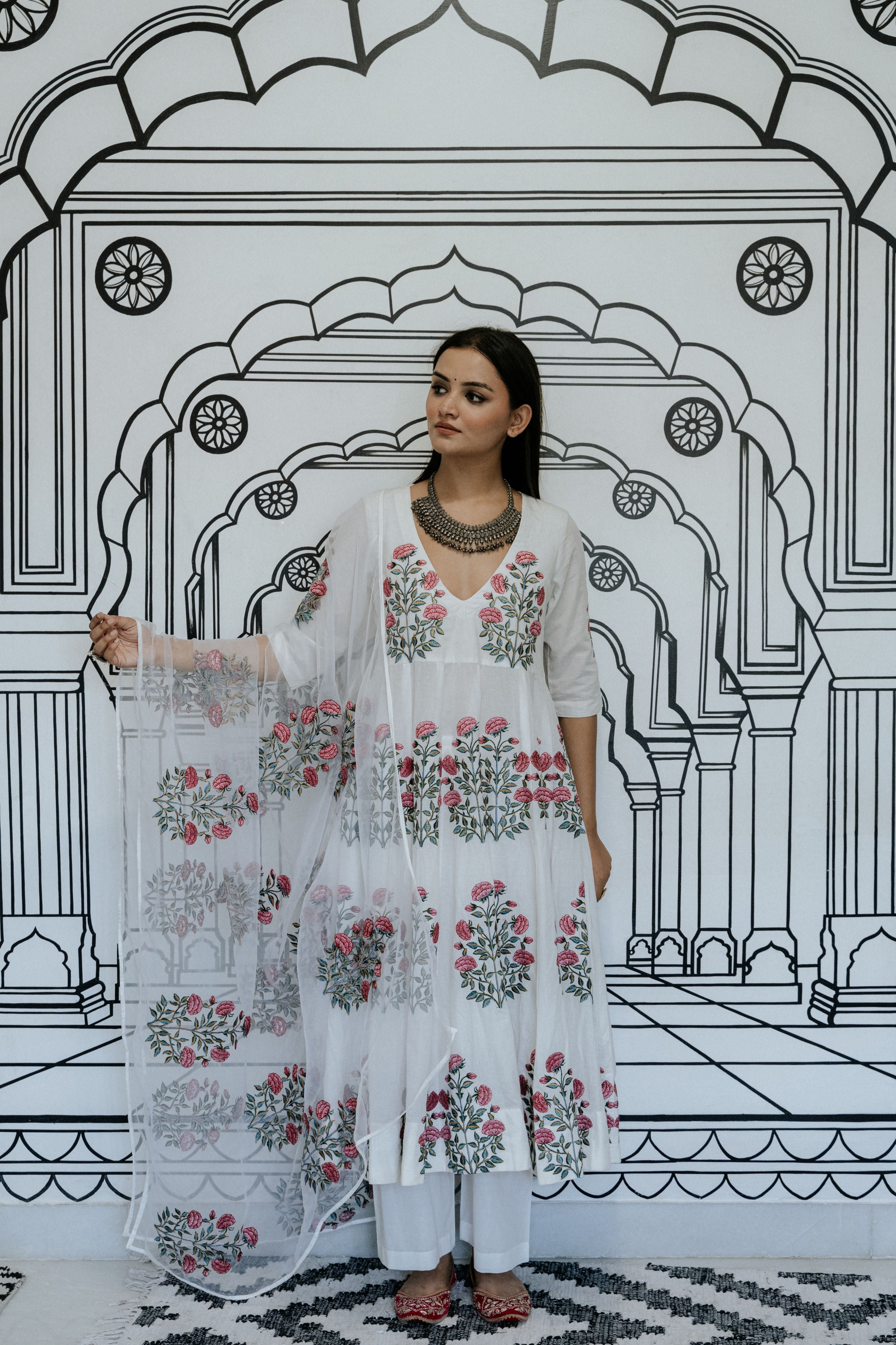 Wafa White Anarkali Set