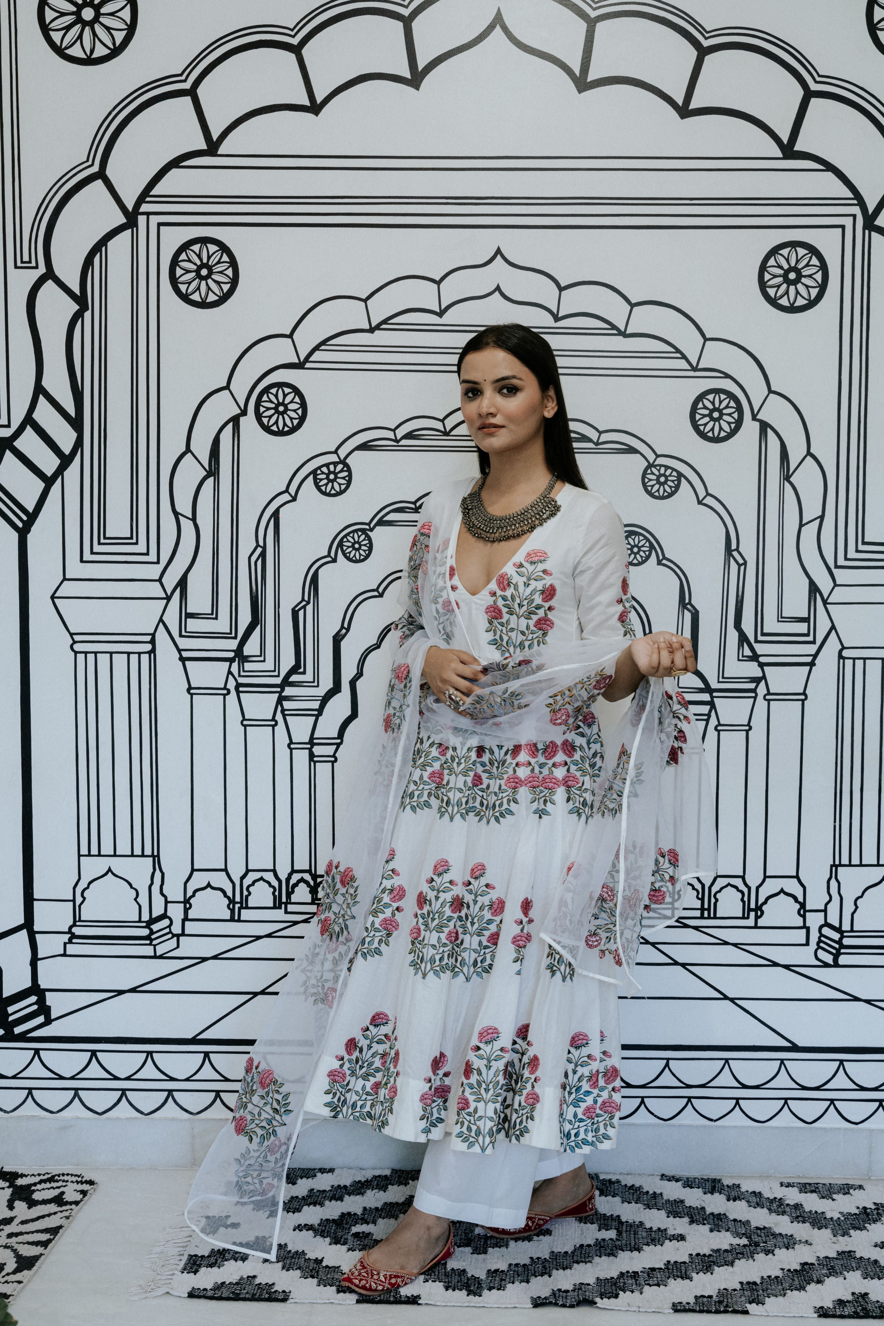 Wafa White Anarkali Set